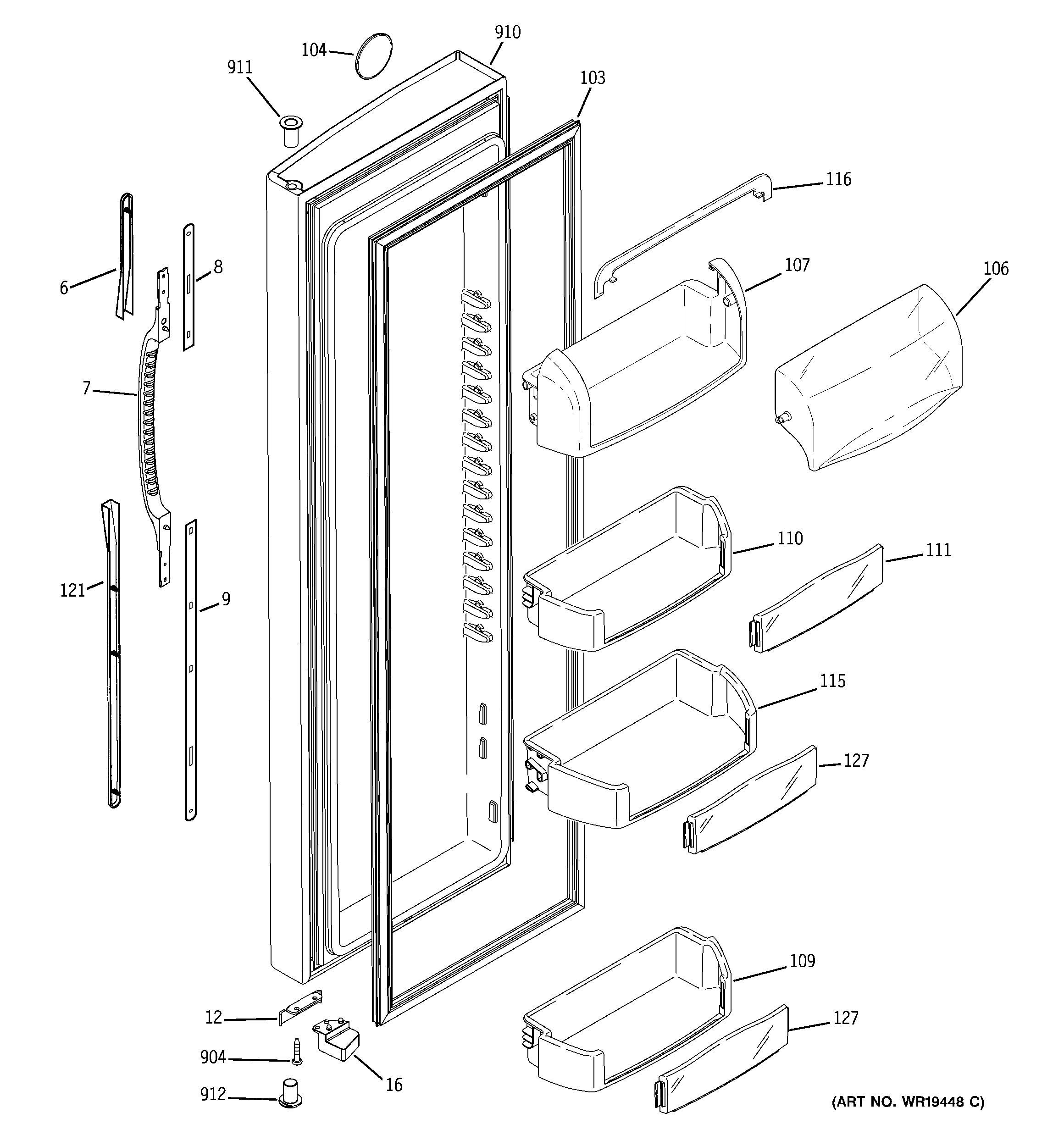 GE GSR23YBPAWW fresh food door diagram
