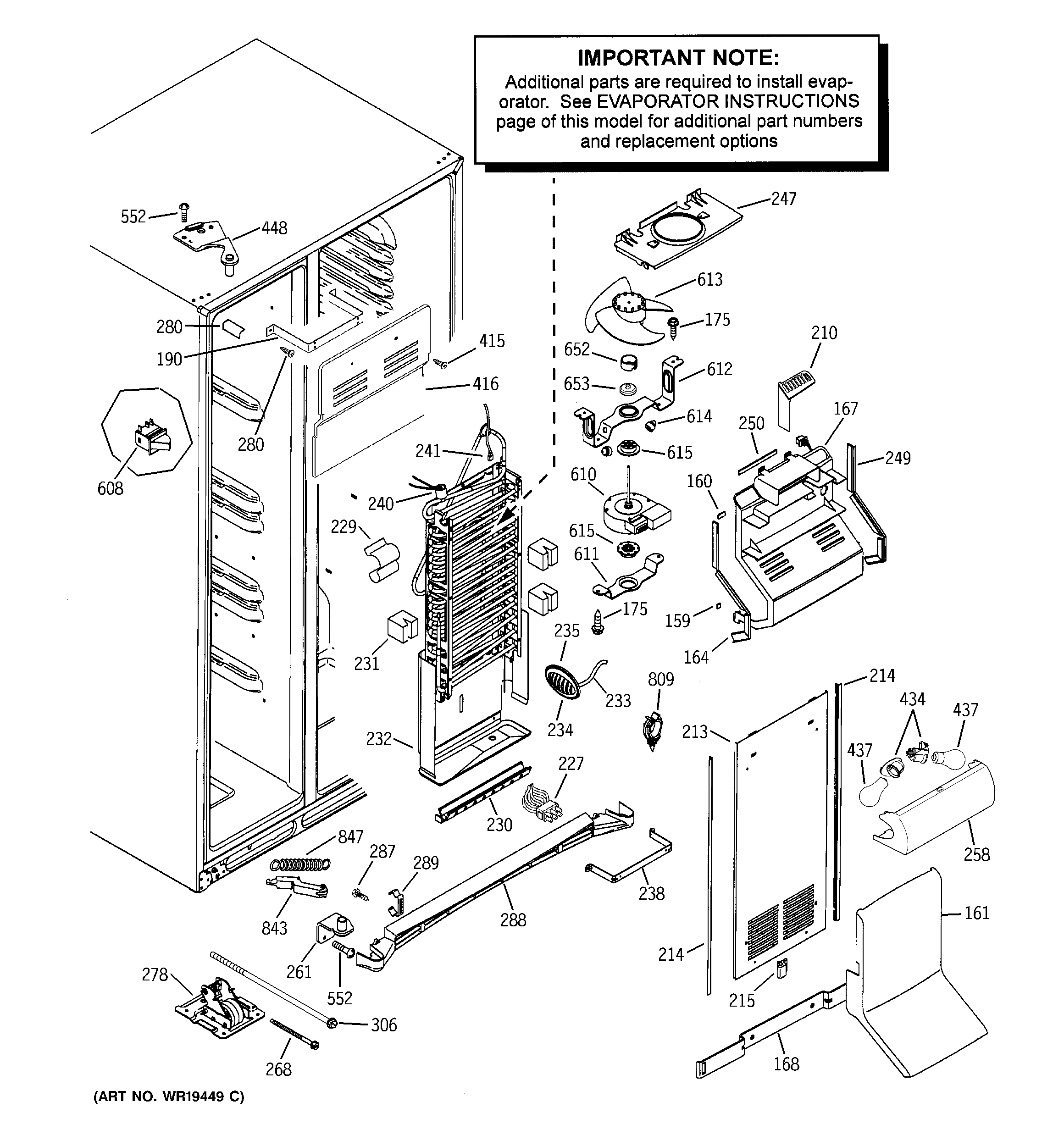 GE GSR23YBPAWW freezer section diagram