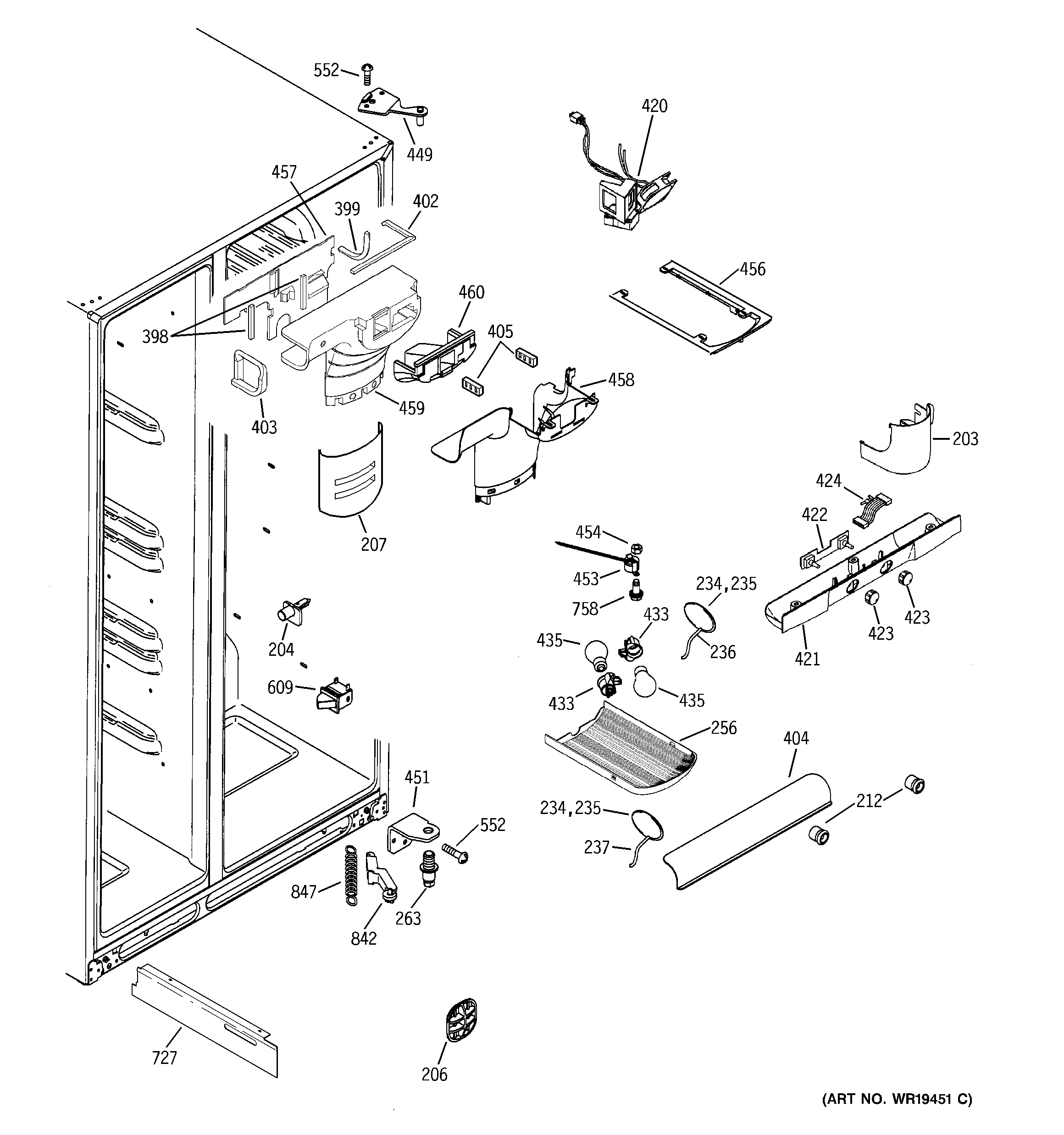 GE GSR23YBPAWW fresh food section diagram