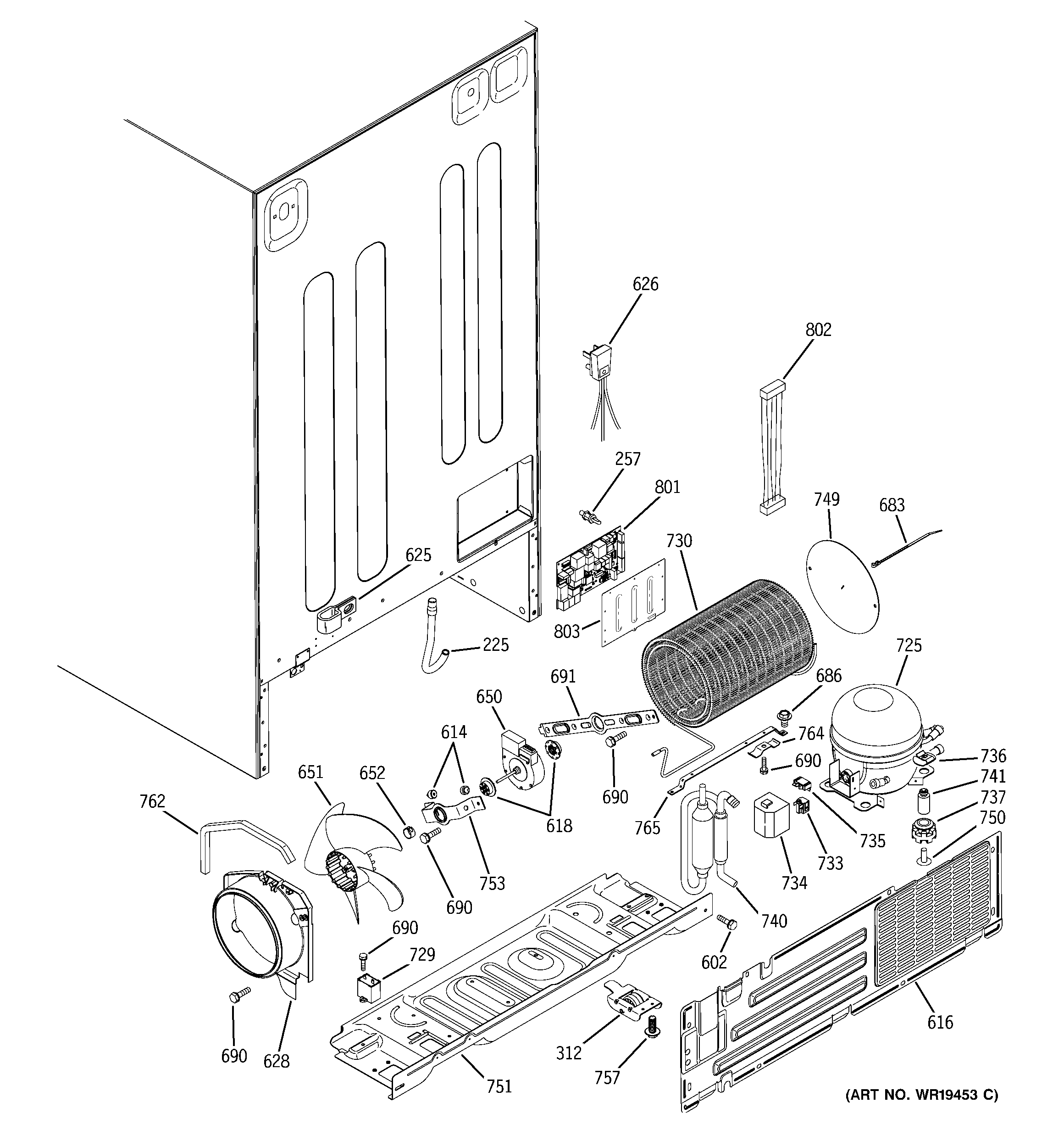 GE GSR23YBPAWW sealed system & mother board diagram