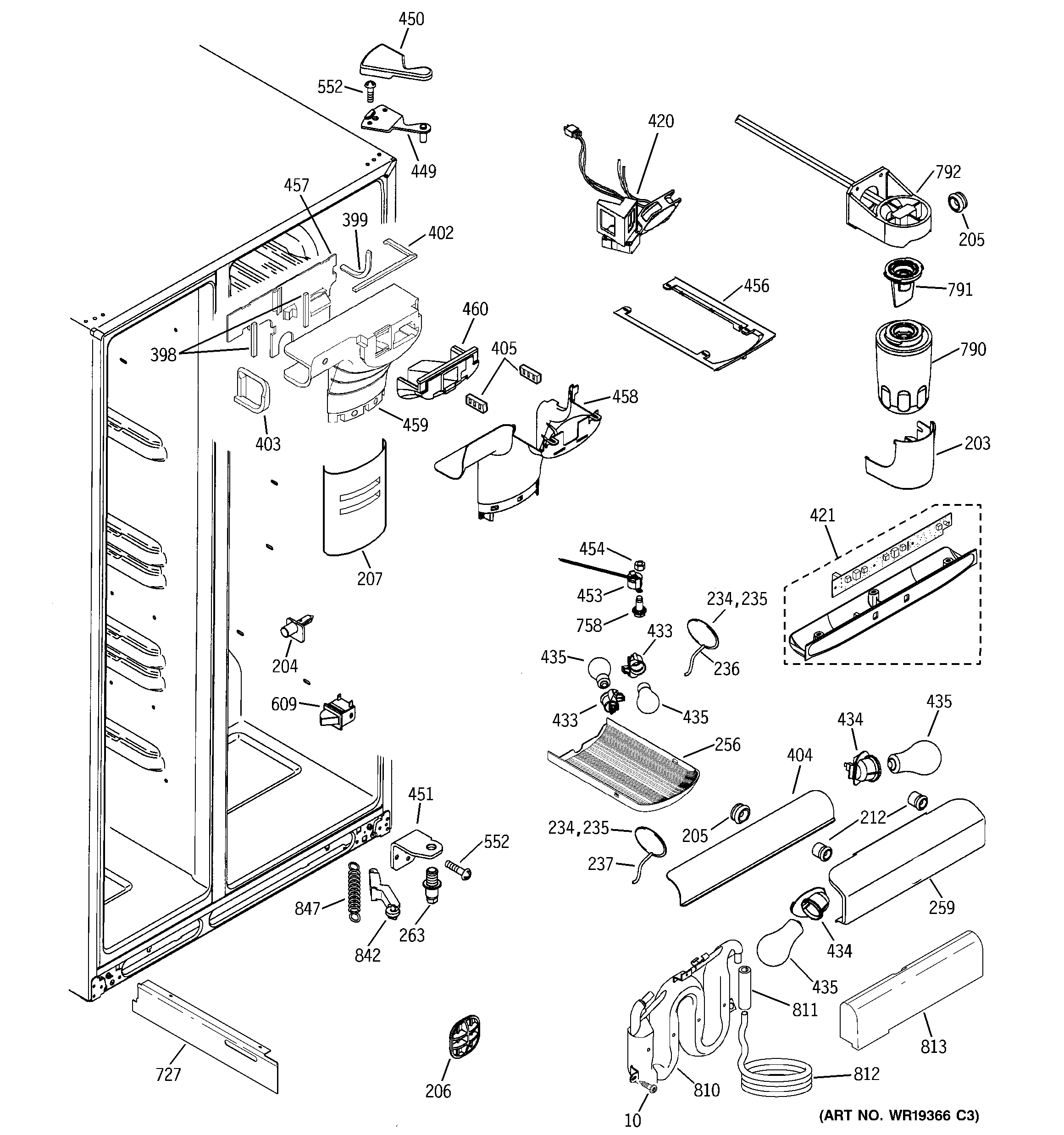 GE PSR26LGPAWW fresh food section diagram
