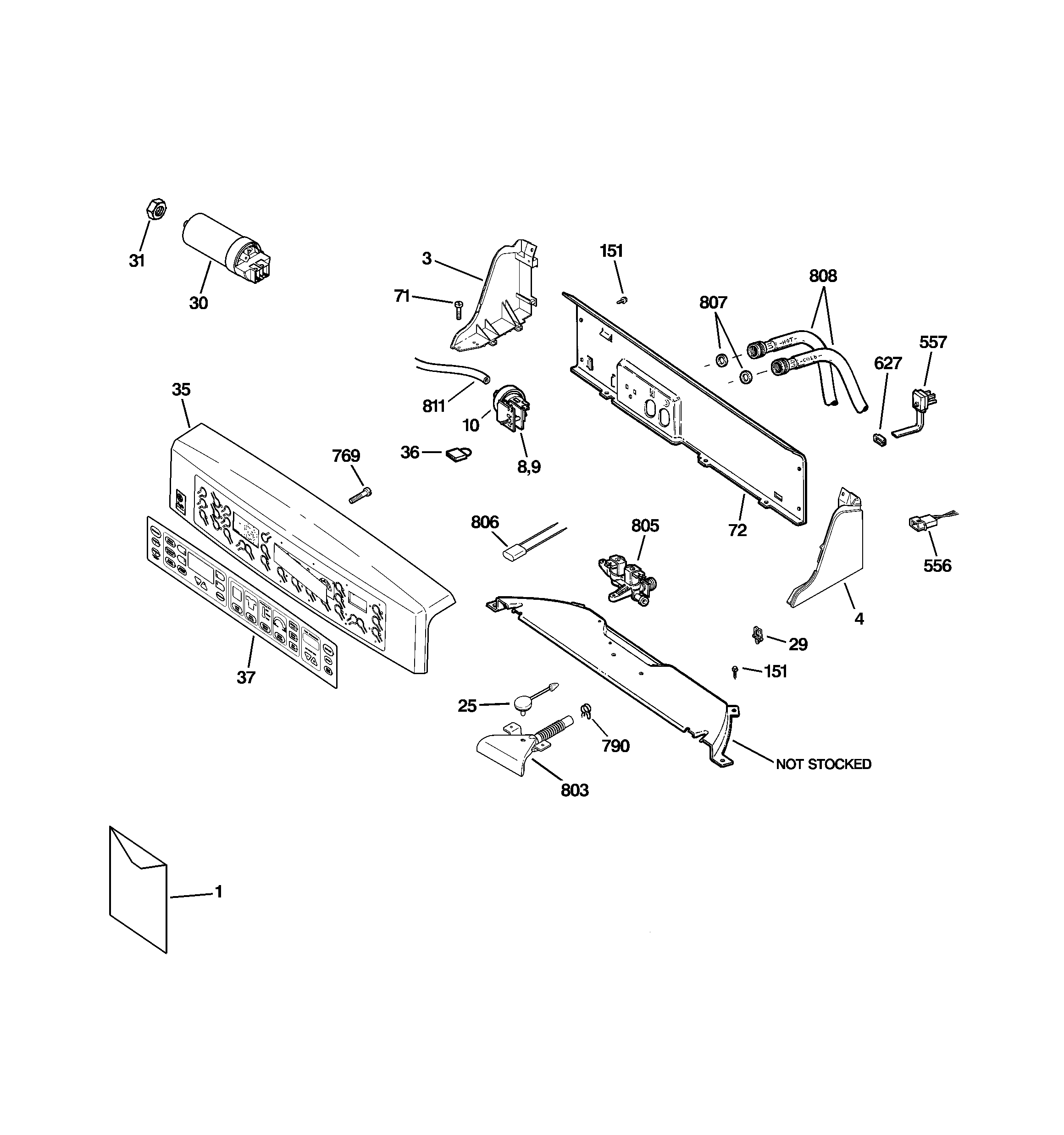 GE WPRB9250D0WW controls & backsplash diagram