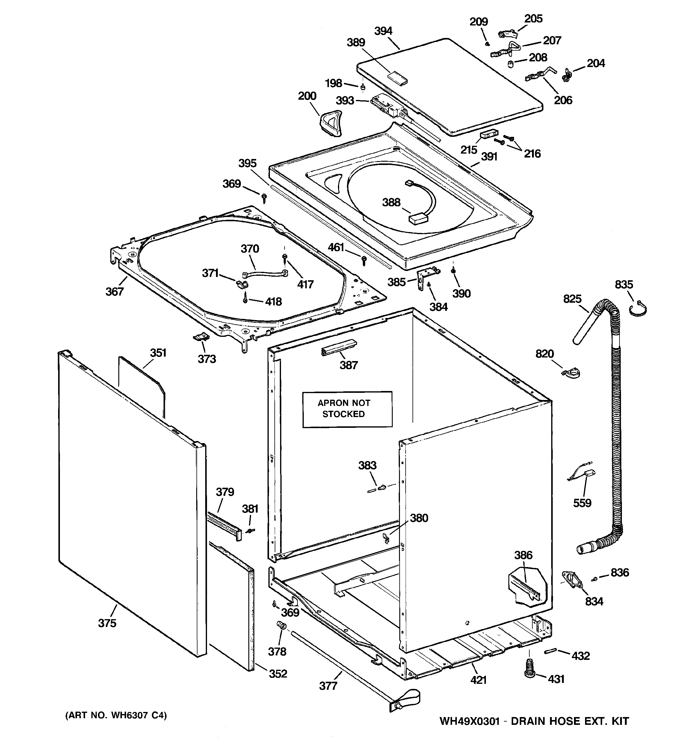 GE WPRB9250D0WW cabinet, cover & front panel diagram