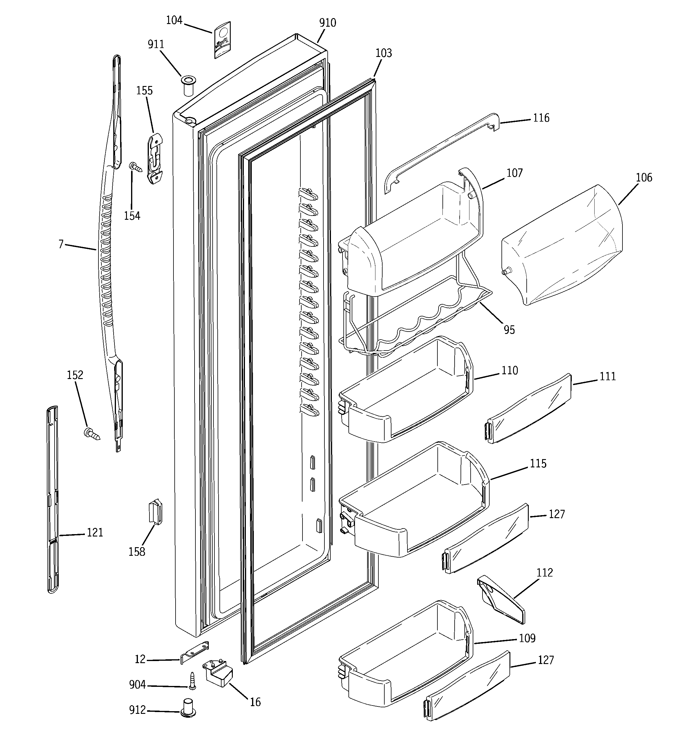 GE PCT23MGPAWW fresh food door diagram