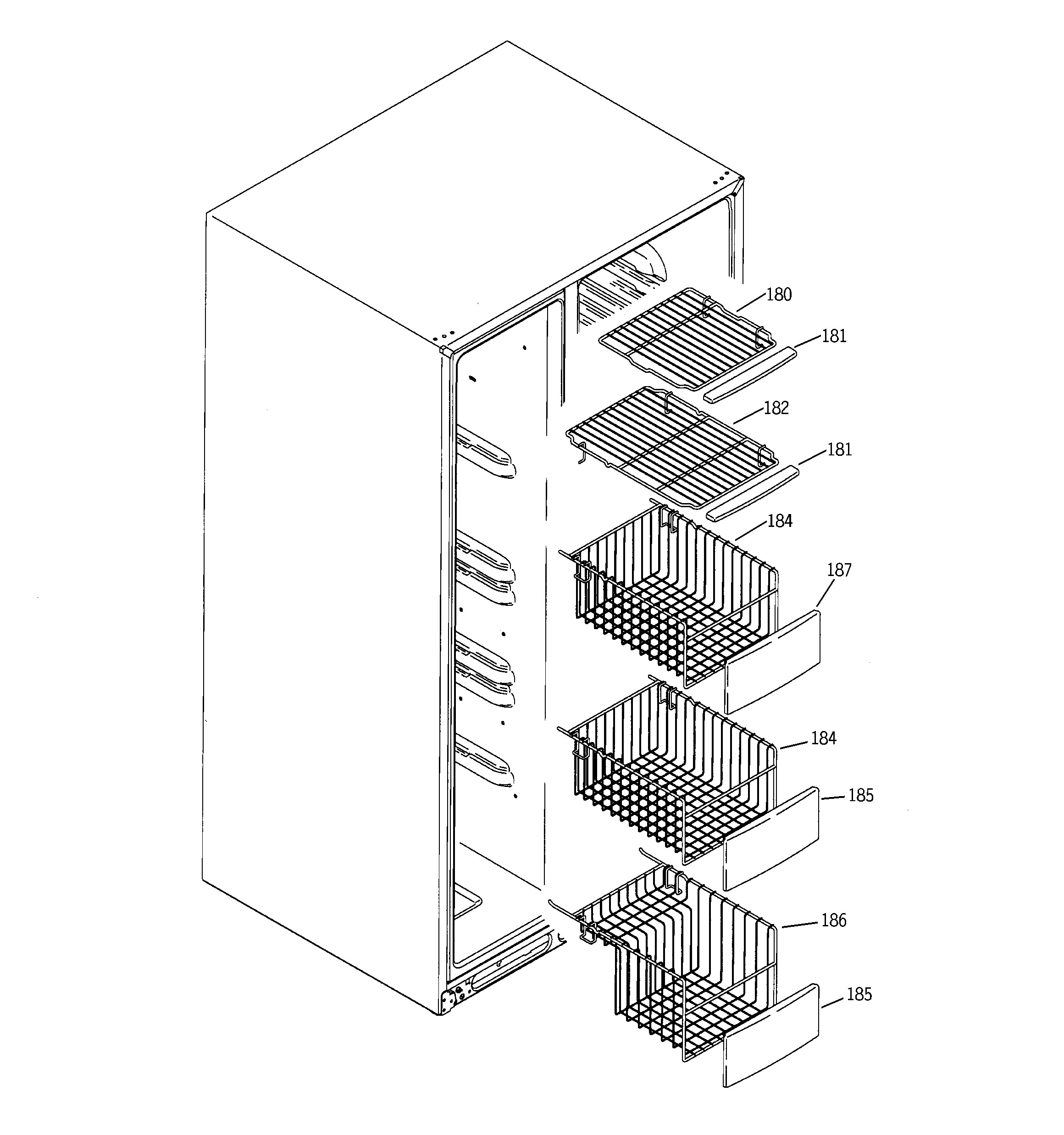 GE PCT23MGPAWW freezer shelves diagram
