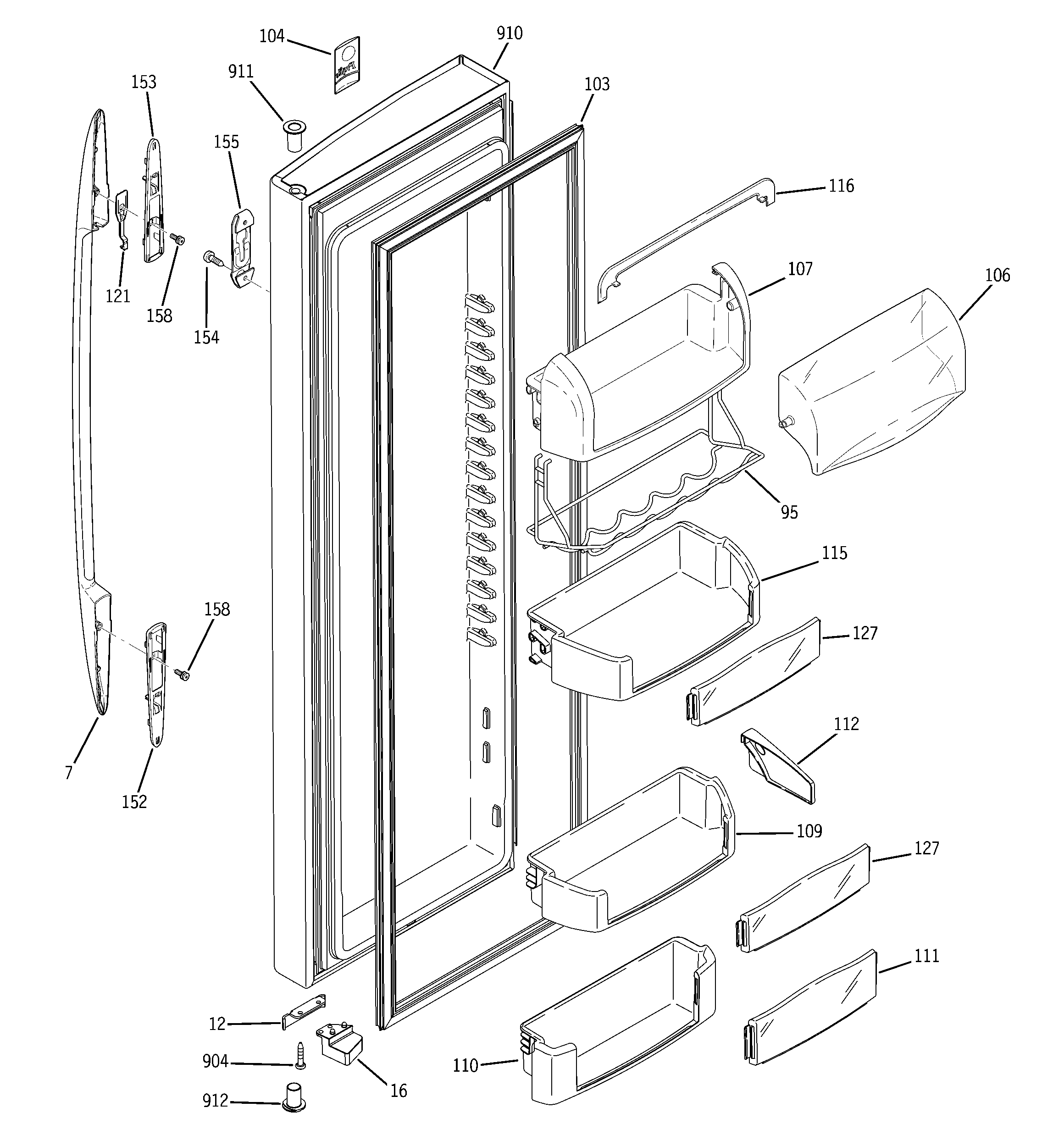 GE PCT23SGPASS fresh food door diagram