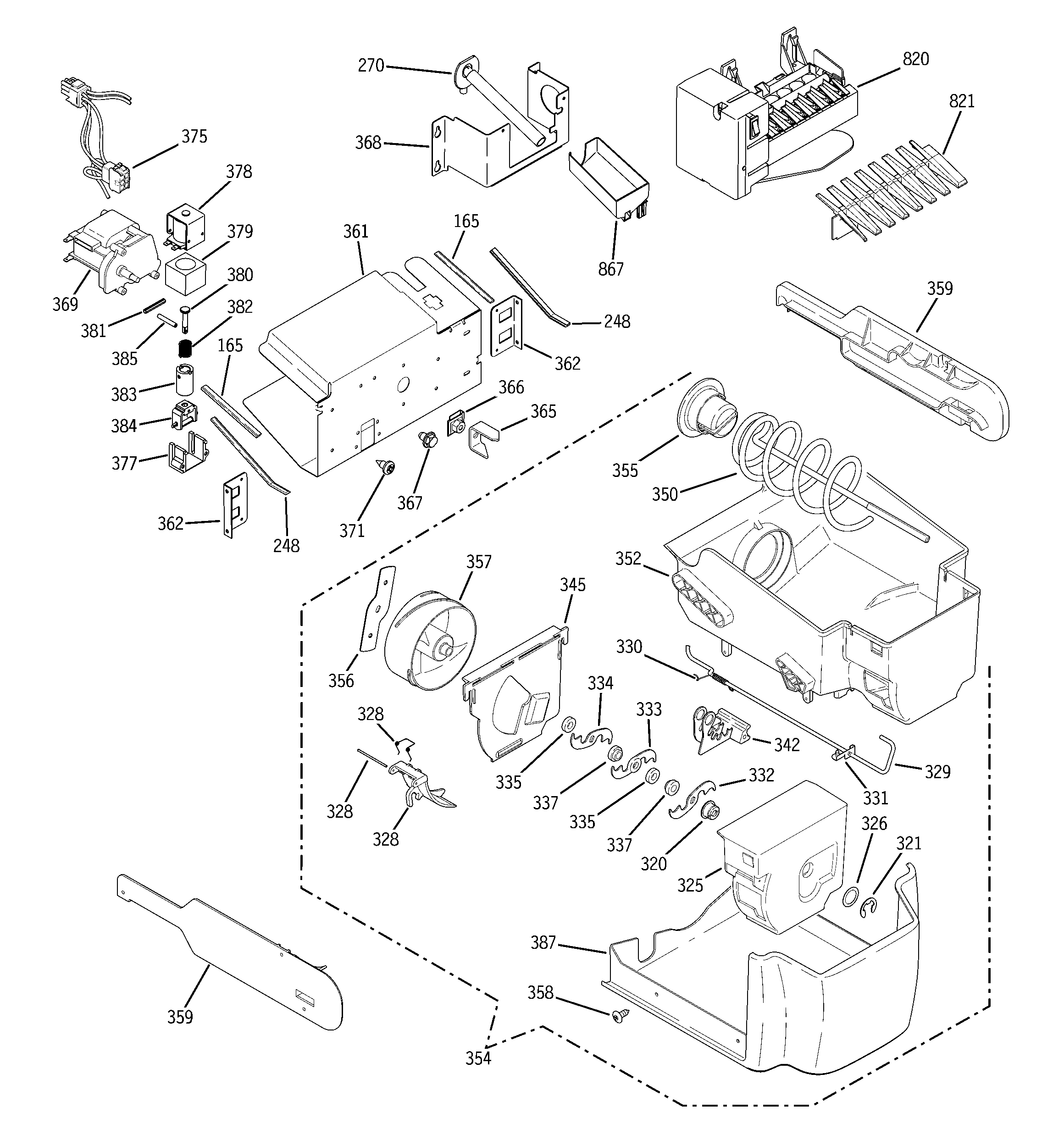 GE PCT23SGPASS ice maker & dispenser diagram