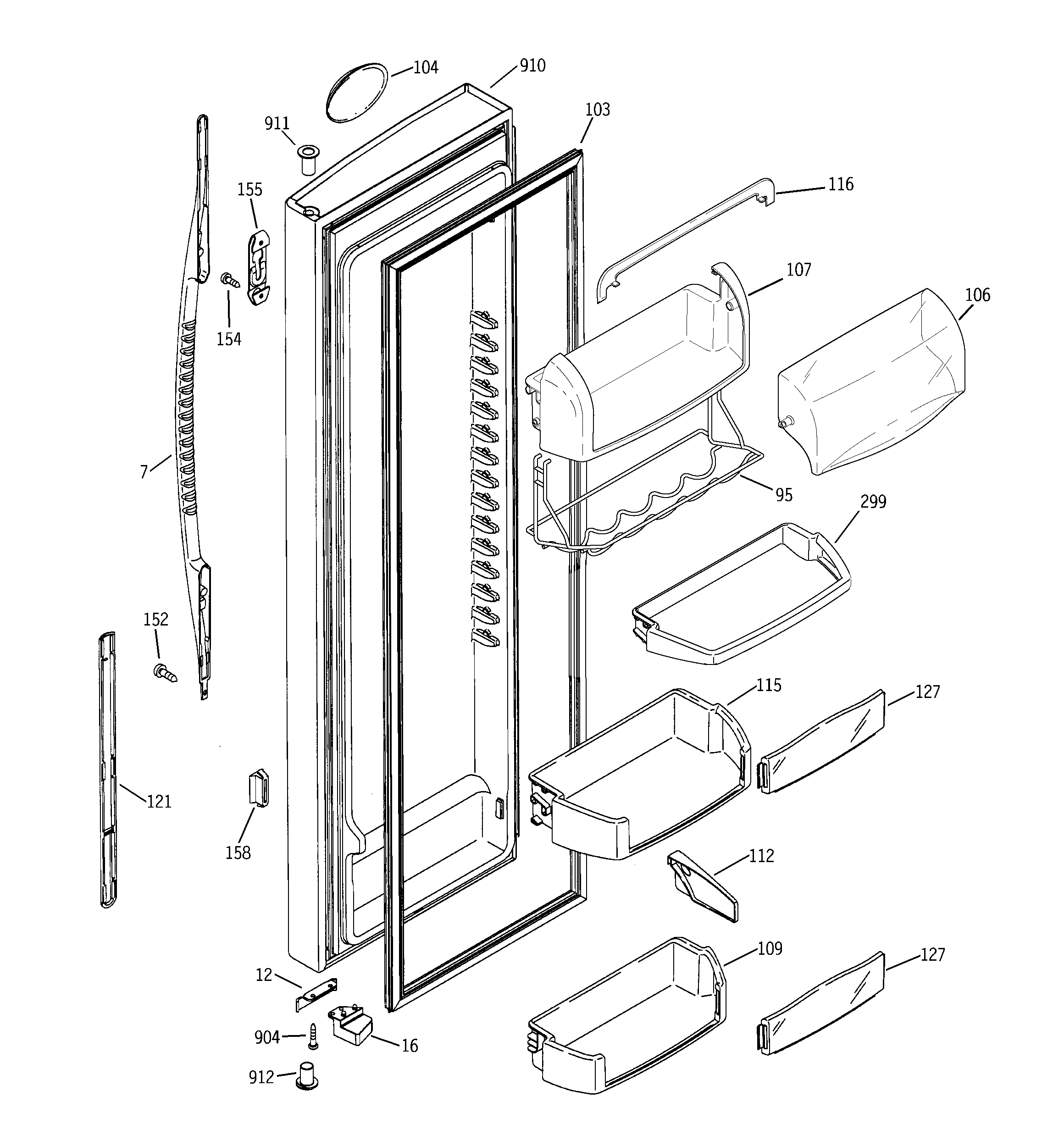 GE PSG25SGMHCBS fresh food door diagram