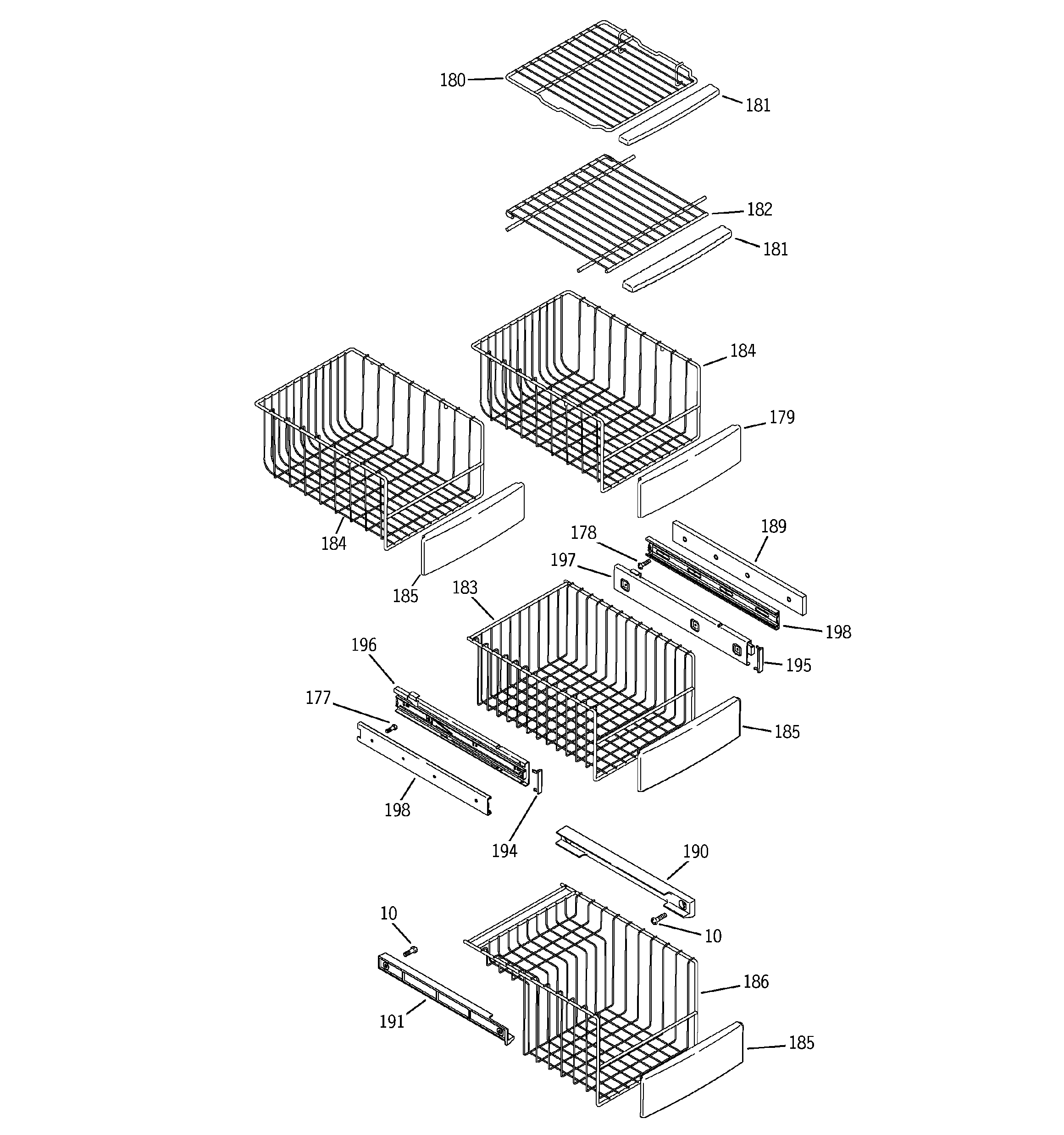GE PSG25SGMHCBS freezer shelves diagram
