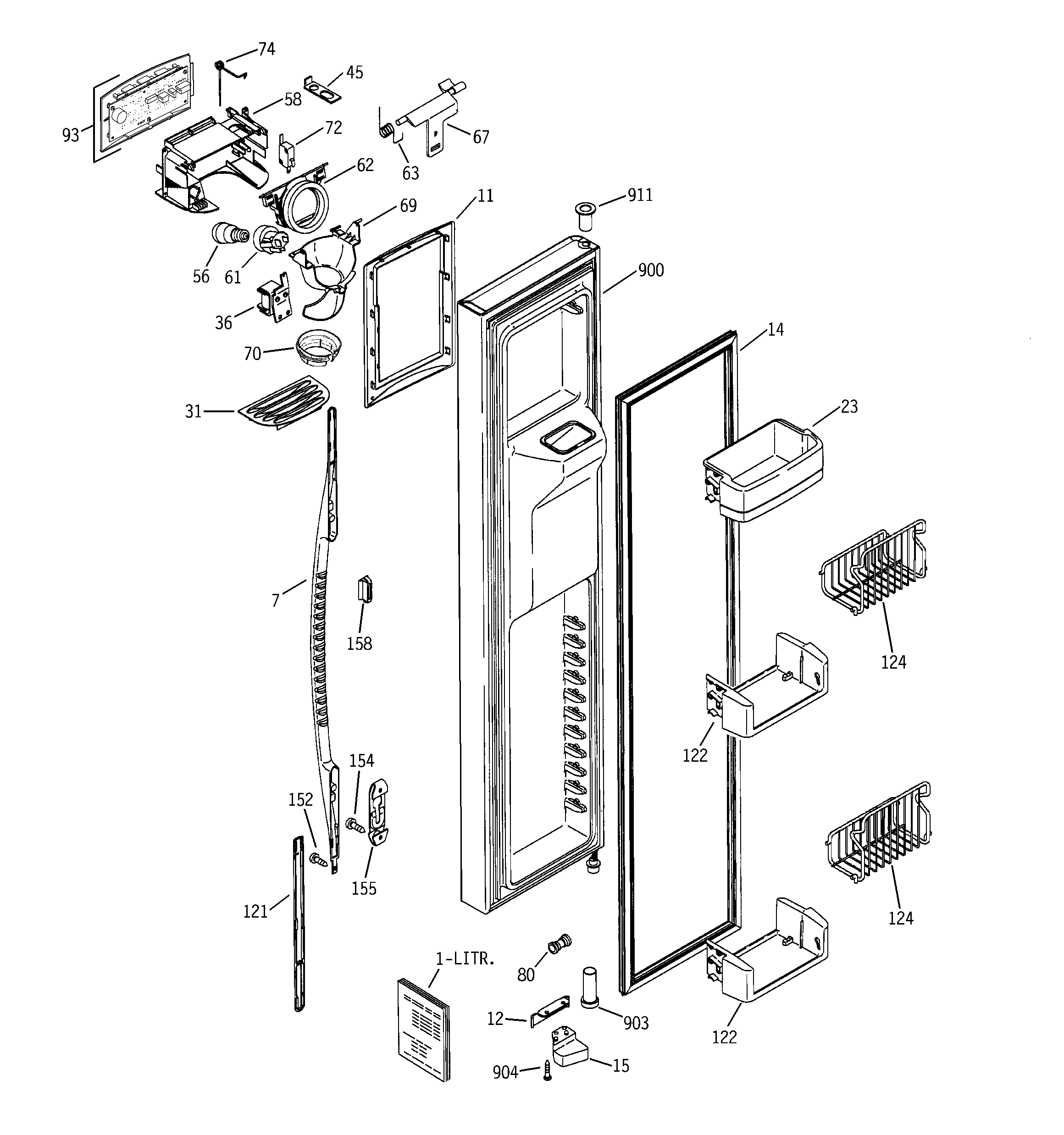 GE PSK29NGNCCCC freezer door diagram