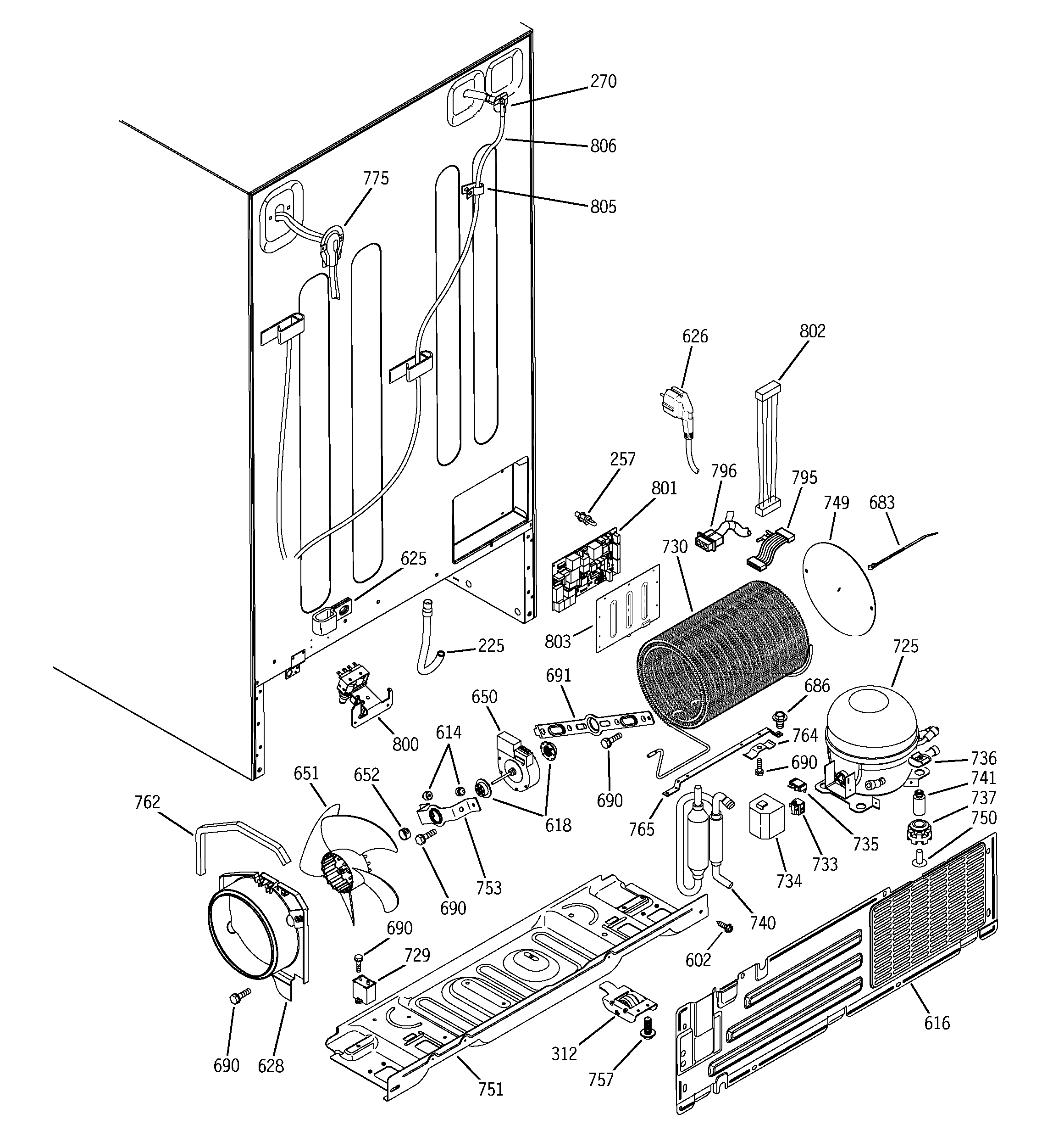 GE PSK29NGNCCCC sealed system & mother board diagram