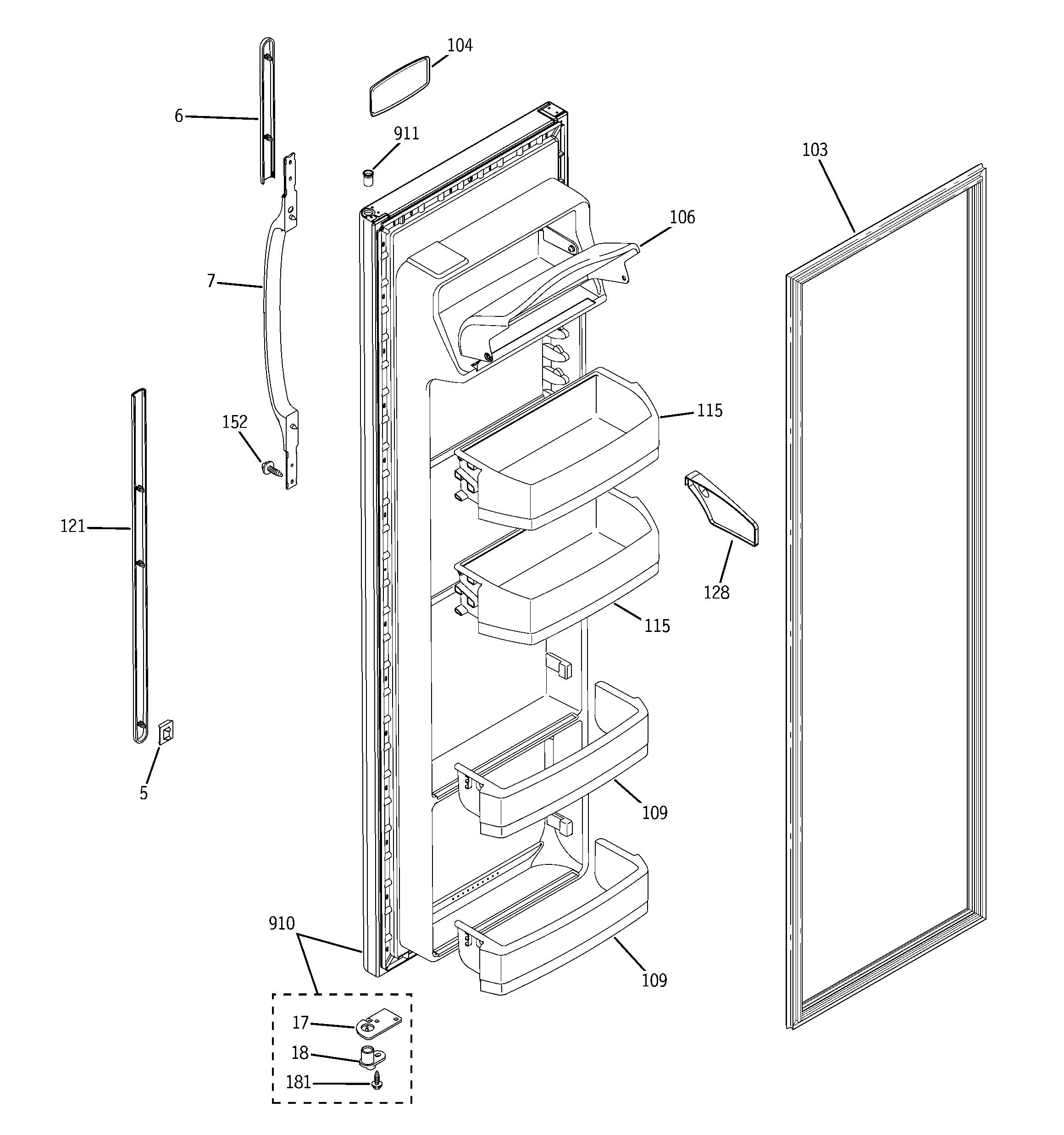 GE ESH25XGRACC fresh food door diagram