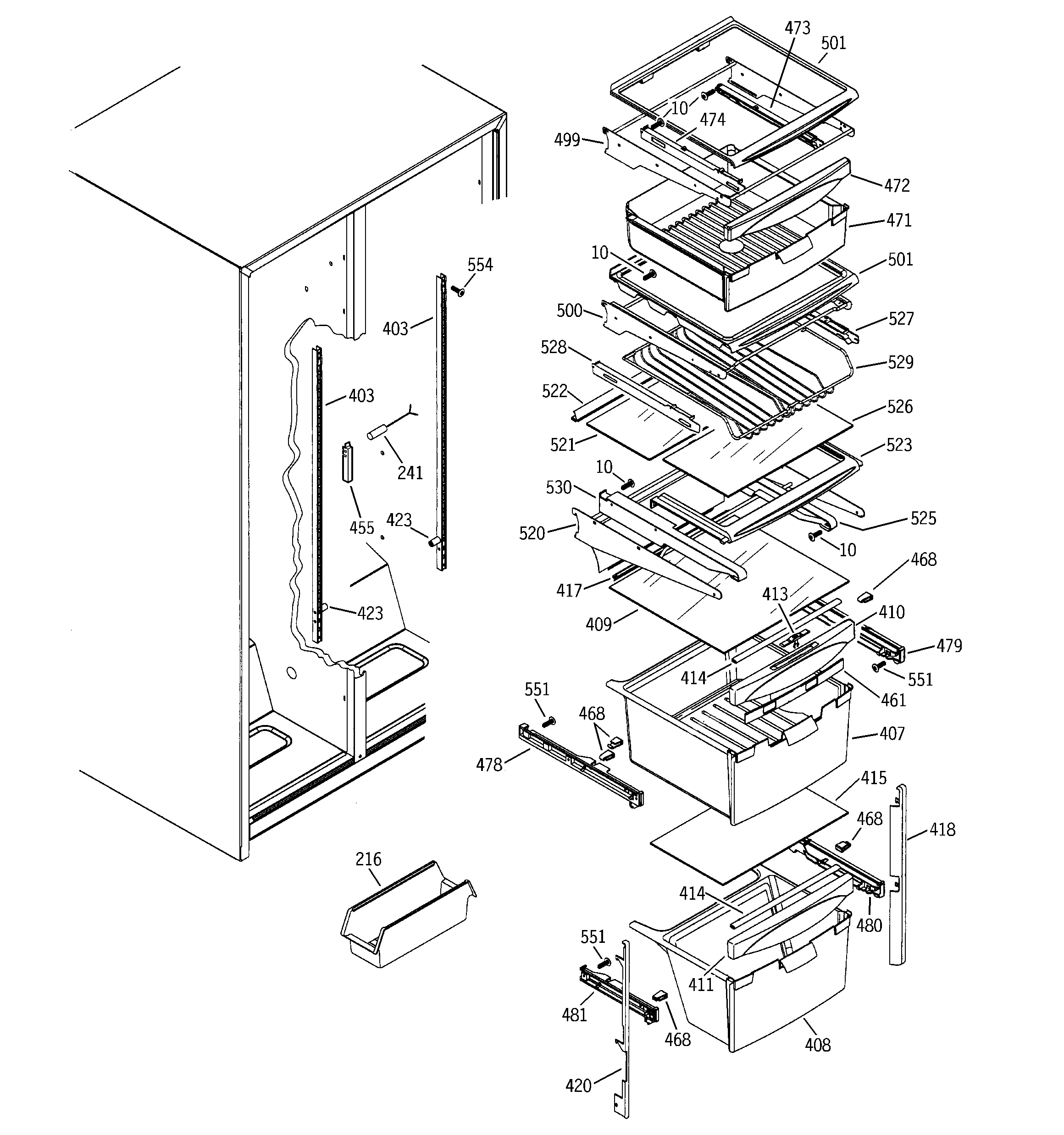 GE ESH25XGRACC fresh food shelves diagram