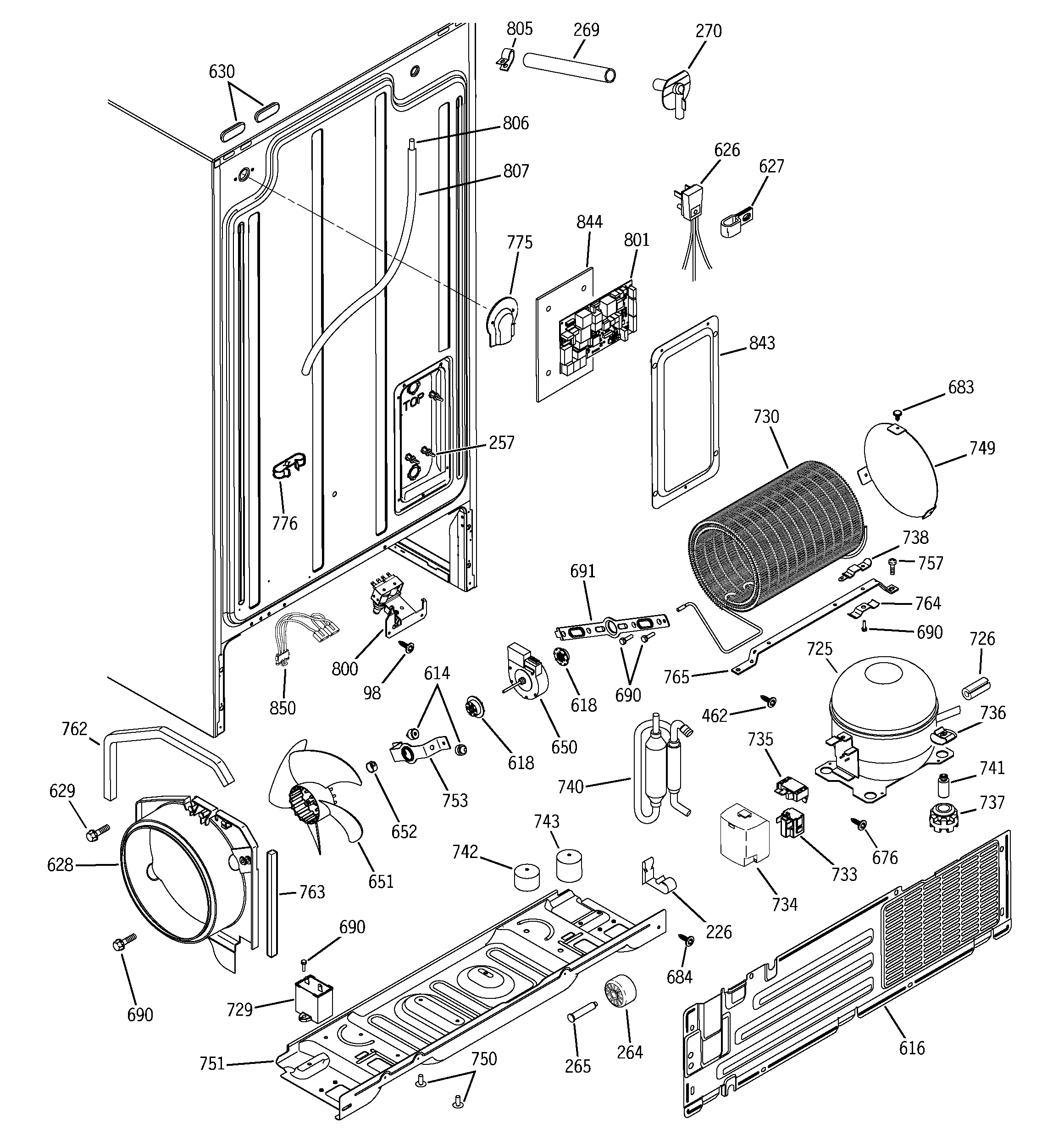 GE GSH22VGRBCC sealed system & mother board diagram