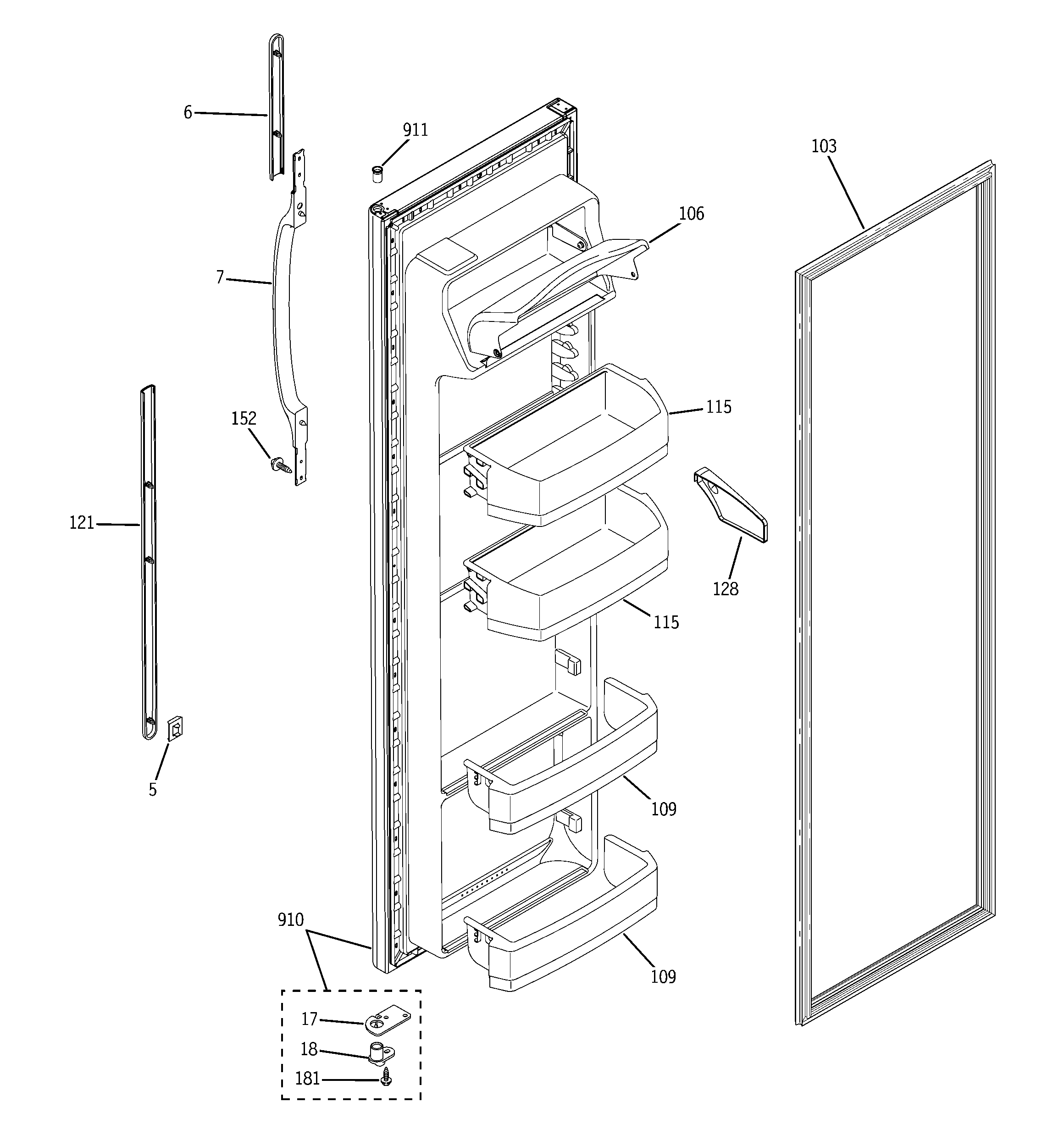 GE GSH25KGRBBB fresh food door diagram