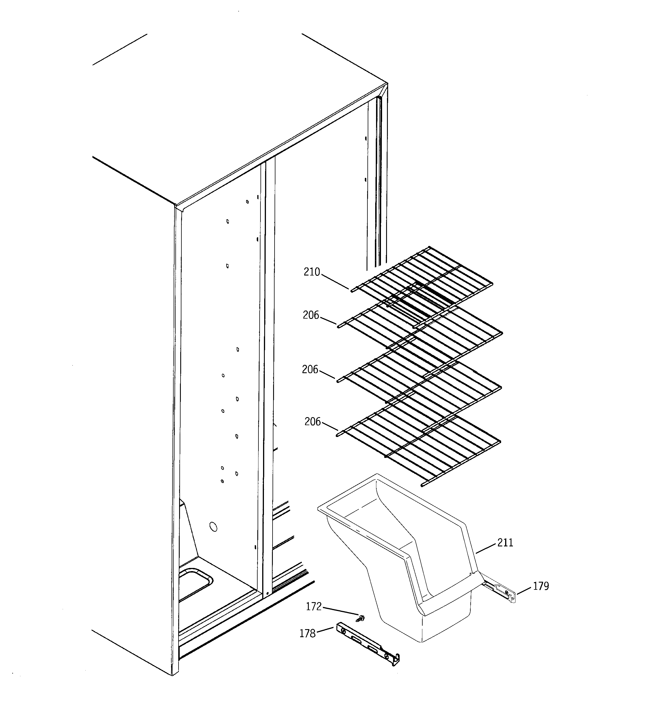 GE GSH25KGRBBB freezer shelves diagram