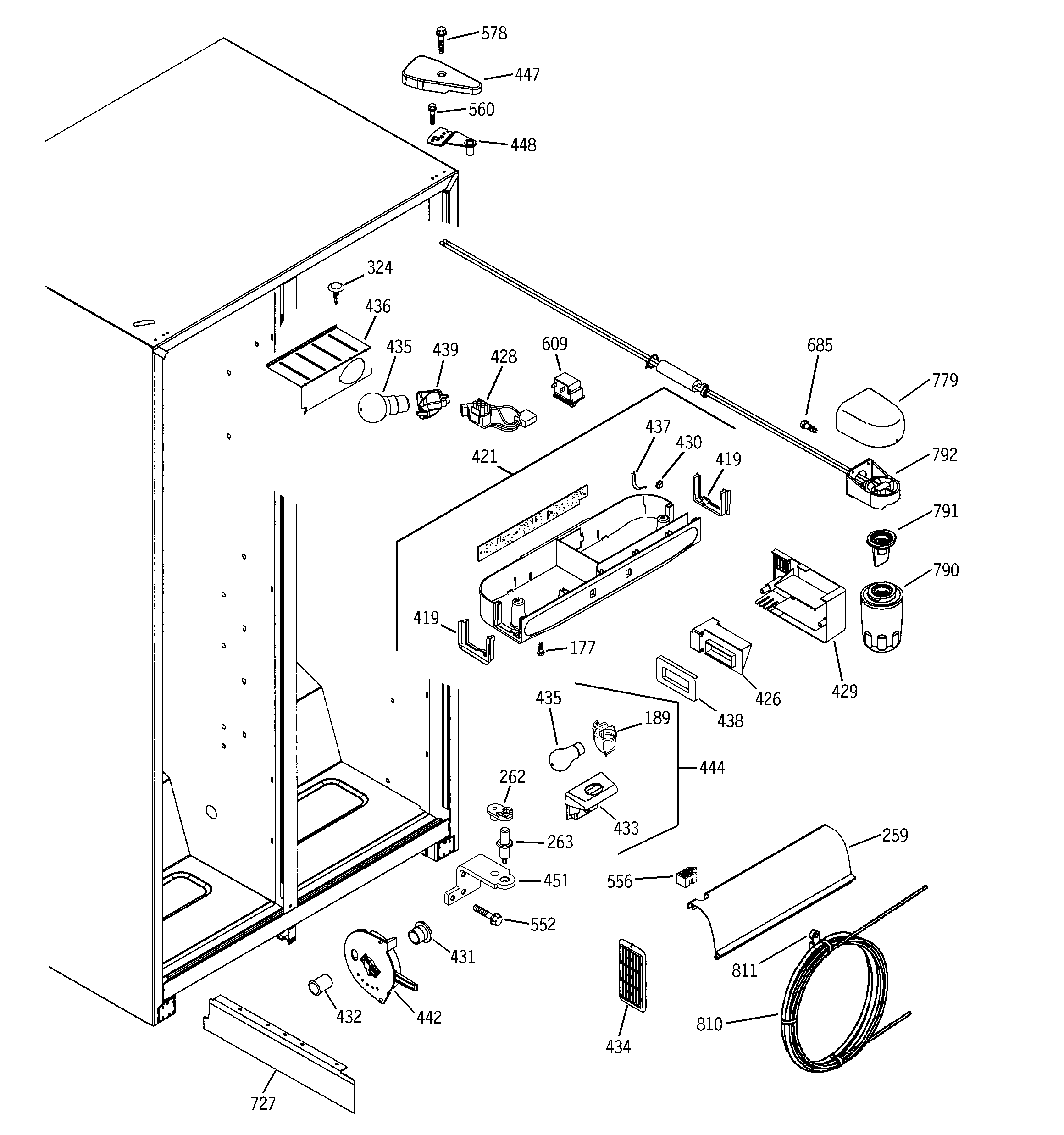 GE GSH25KGRBBB fresh food section diagram
