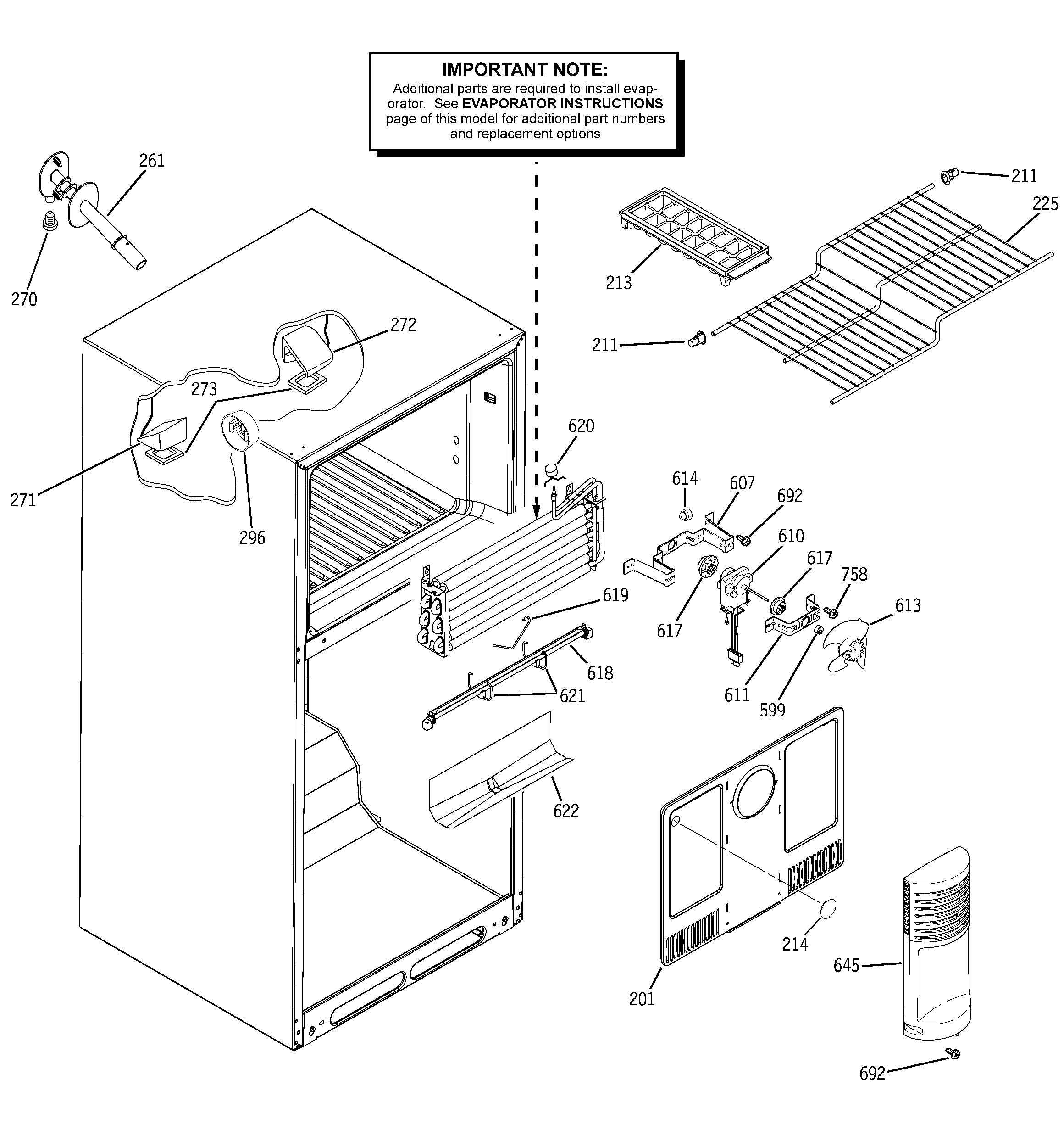 GE GTH18JBRARWW freezer section diagram