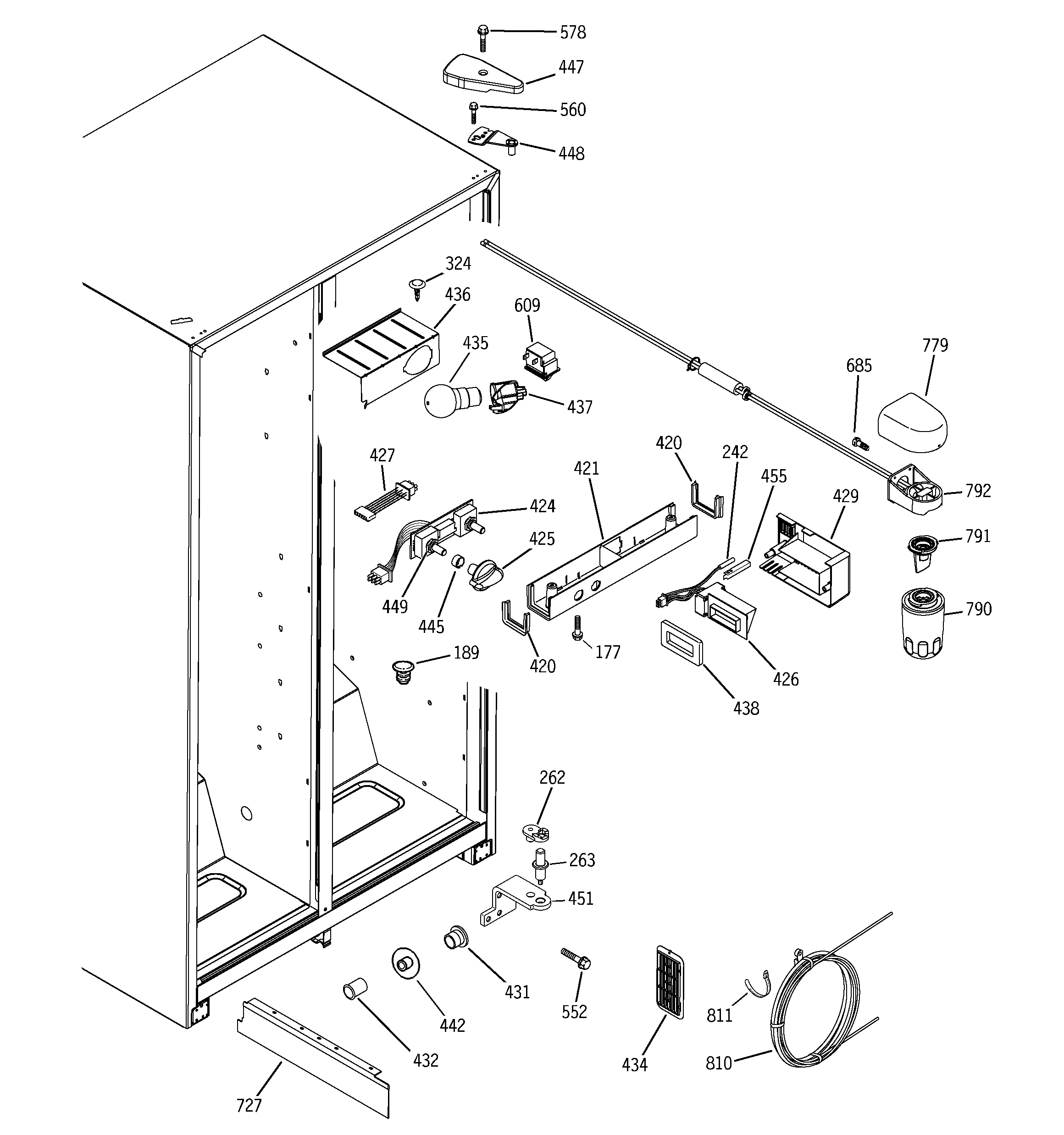 GE GSS25IFPDBB fresh food section diagram