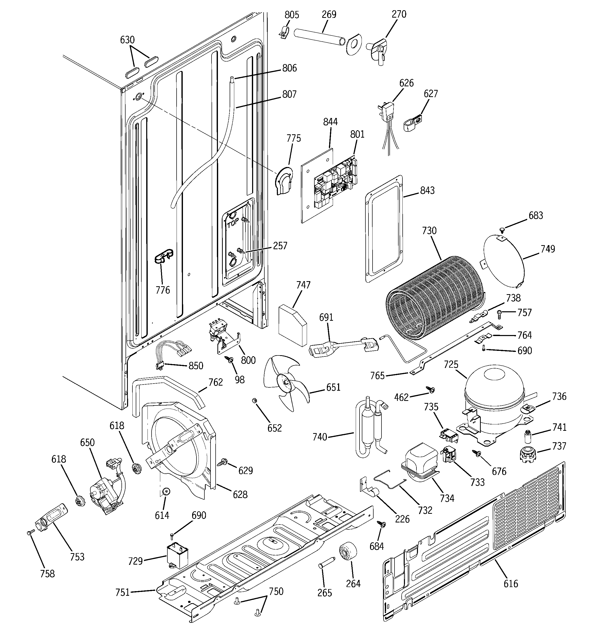 GE GSS25IFPDBB sealed system & mother board diagram