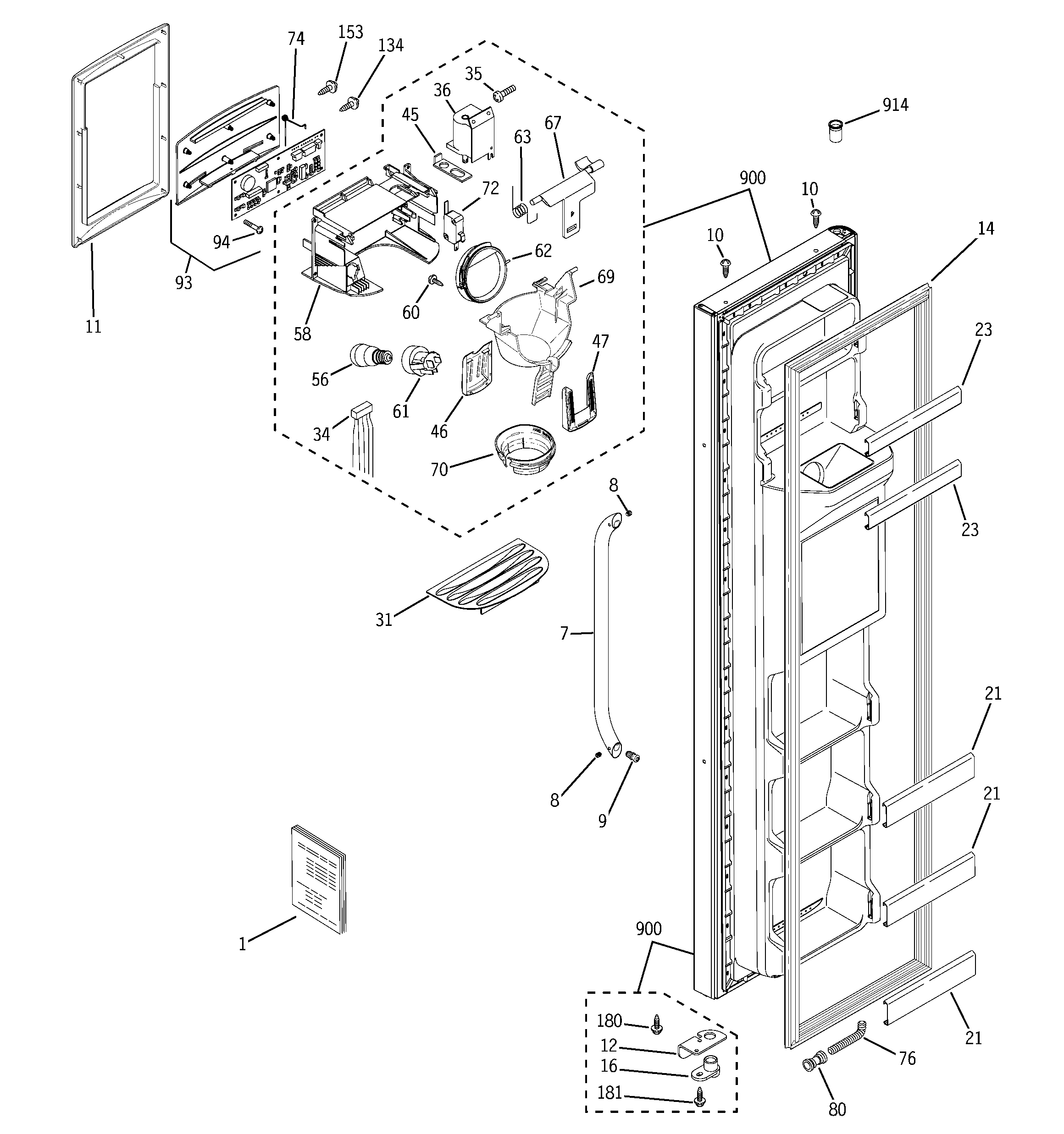GE PSA22SIRBFSS freezer door diagram