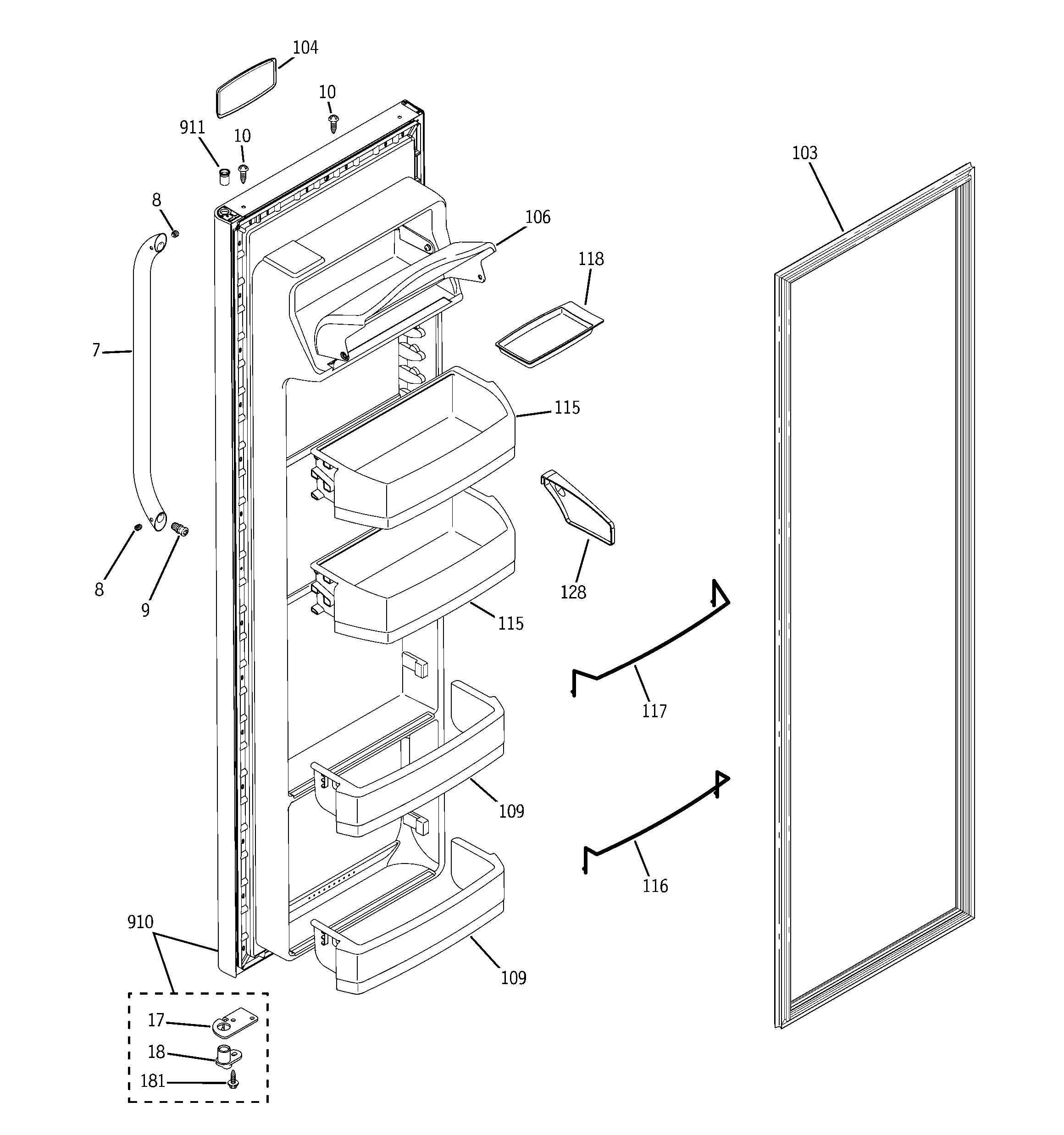 GE PSA22SIRBFSS fresh food door diagram
