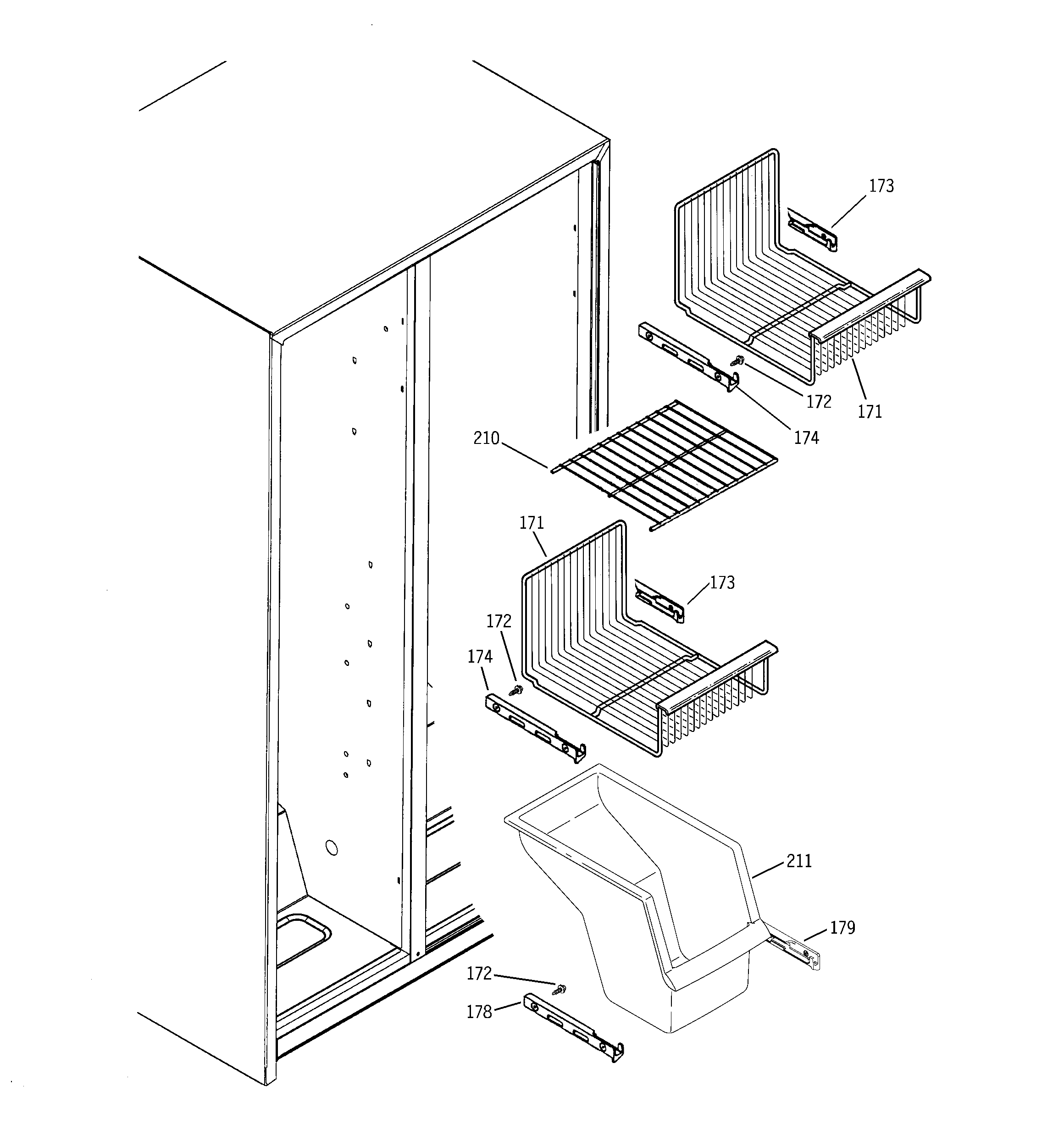 GE PSA22SIRBFSS freezer shelves diagram