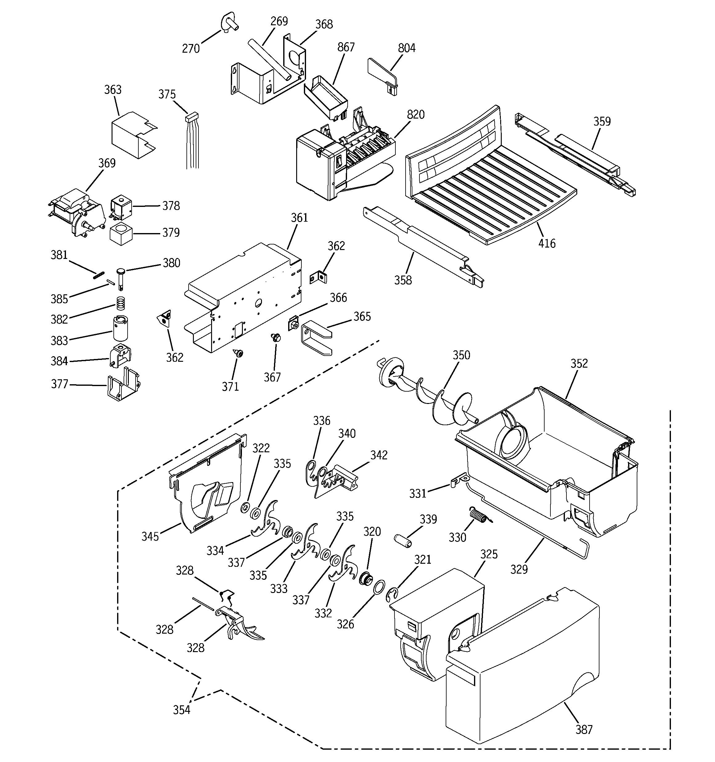 GE PSA22SIRBFSS ice maker & dispenser diagram