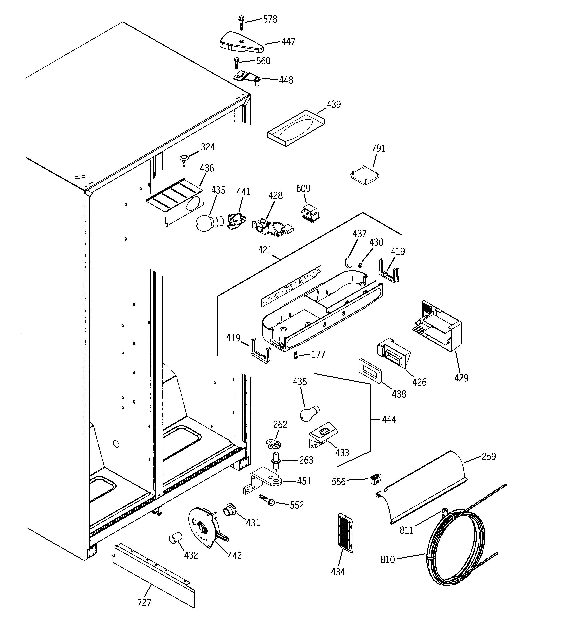 GE PSA22SIRBFSS fresh food section diagram