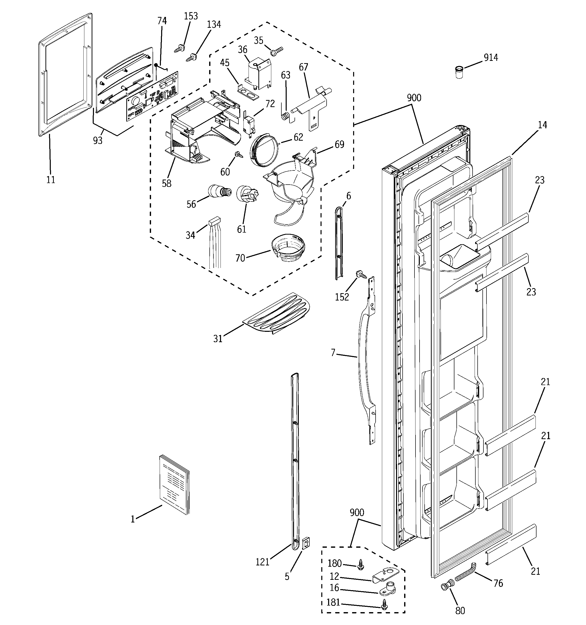 GE GSS22IFPDBB freezer door diagram