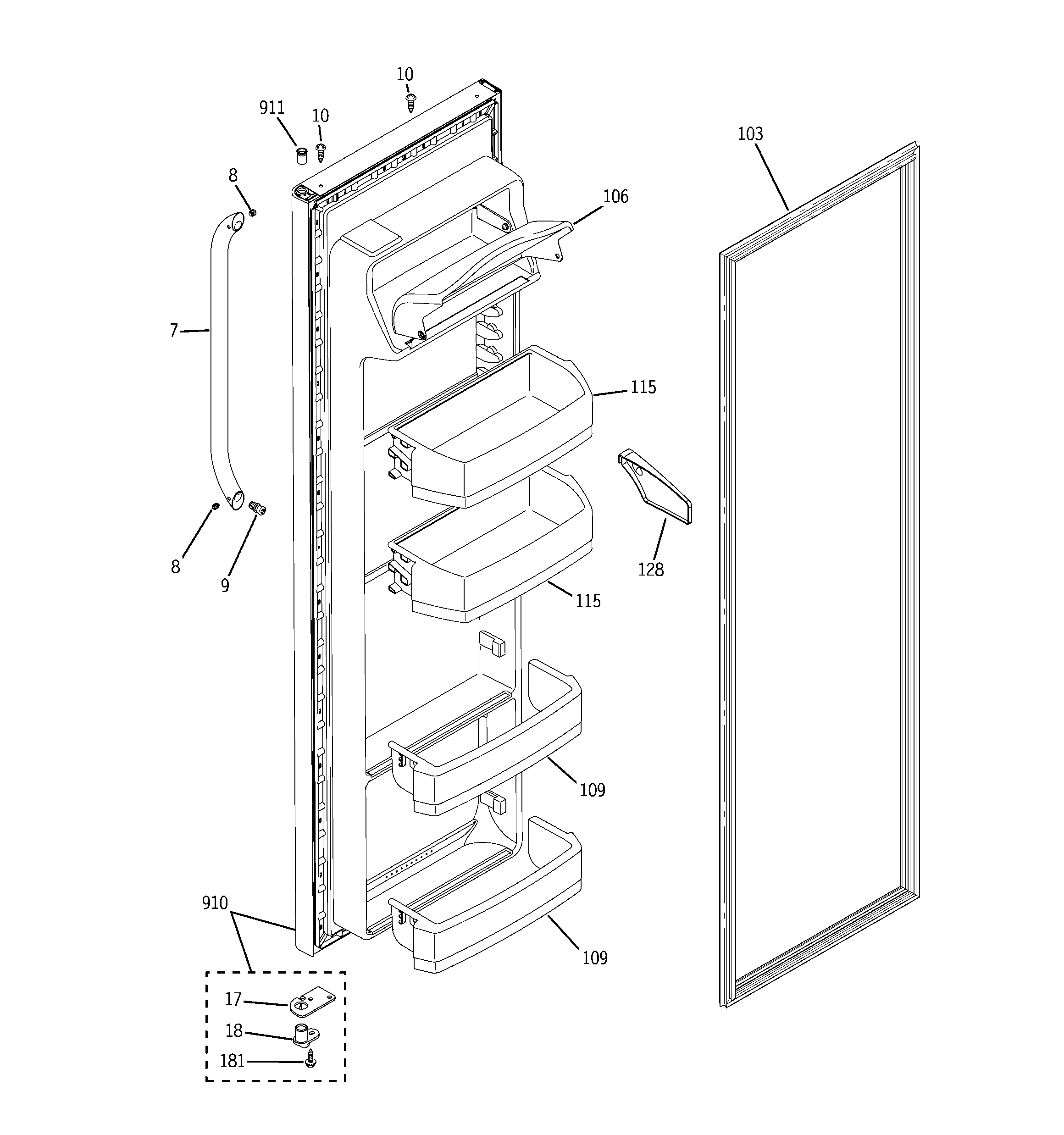 GE GSS25SGRBSS fresh food door diagram
