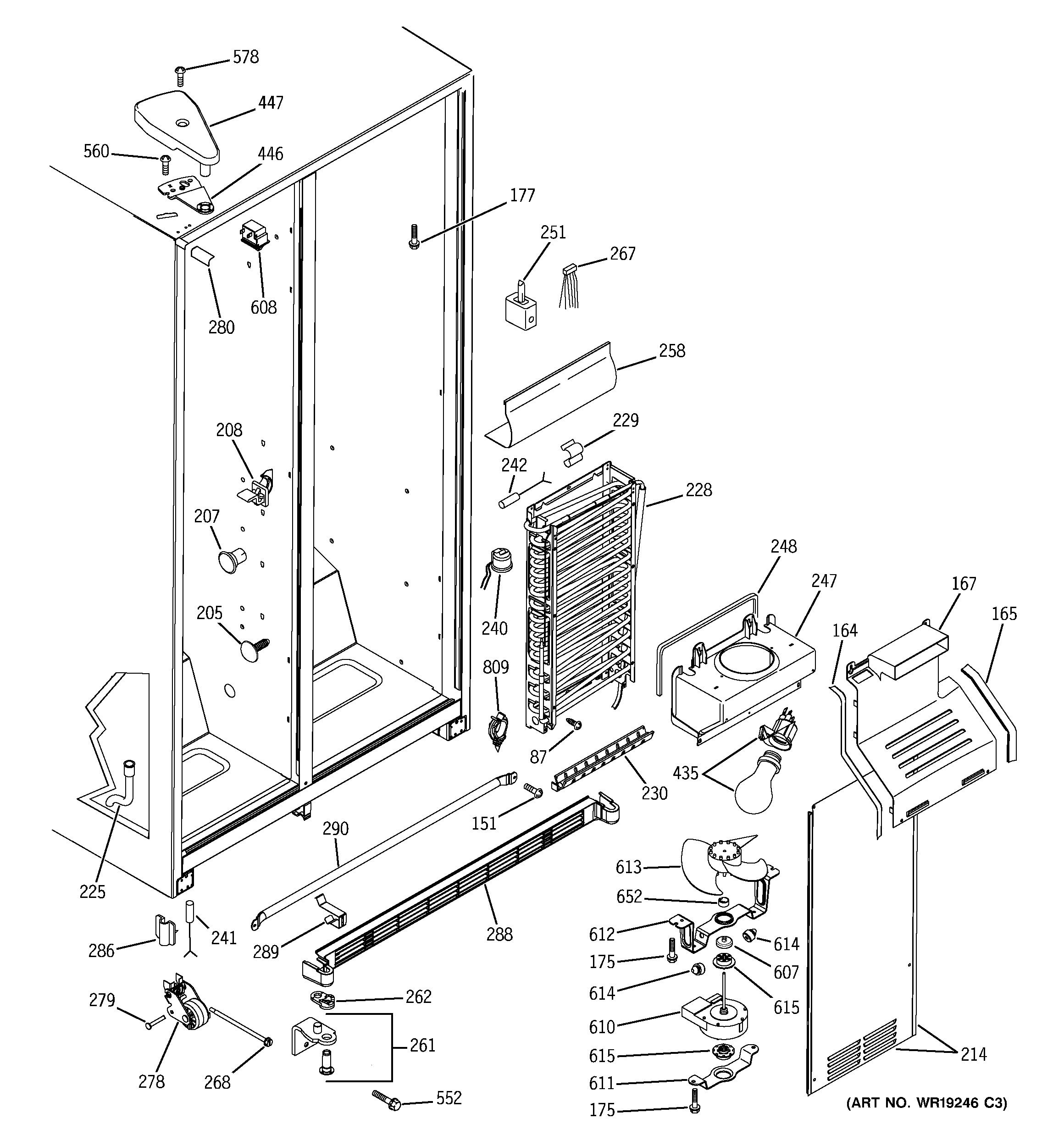 GE GSH25KGPABB freezer section diagram