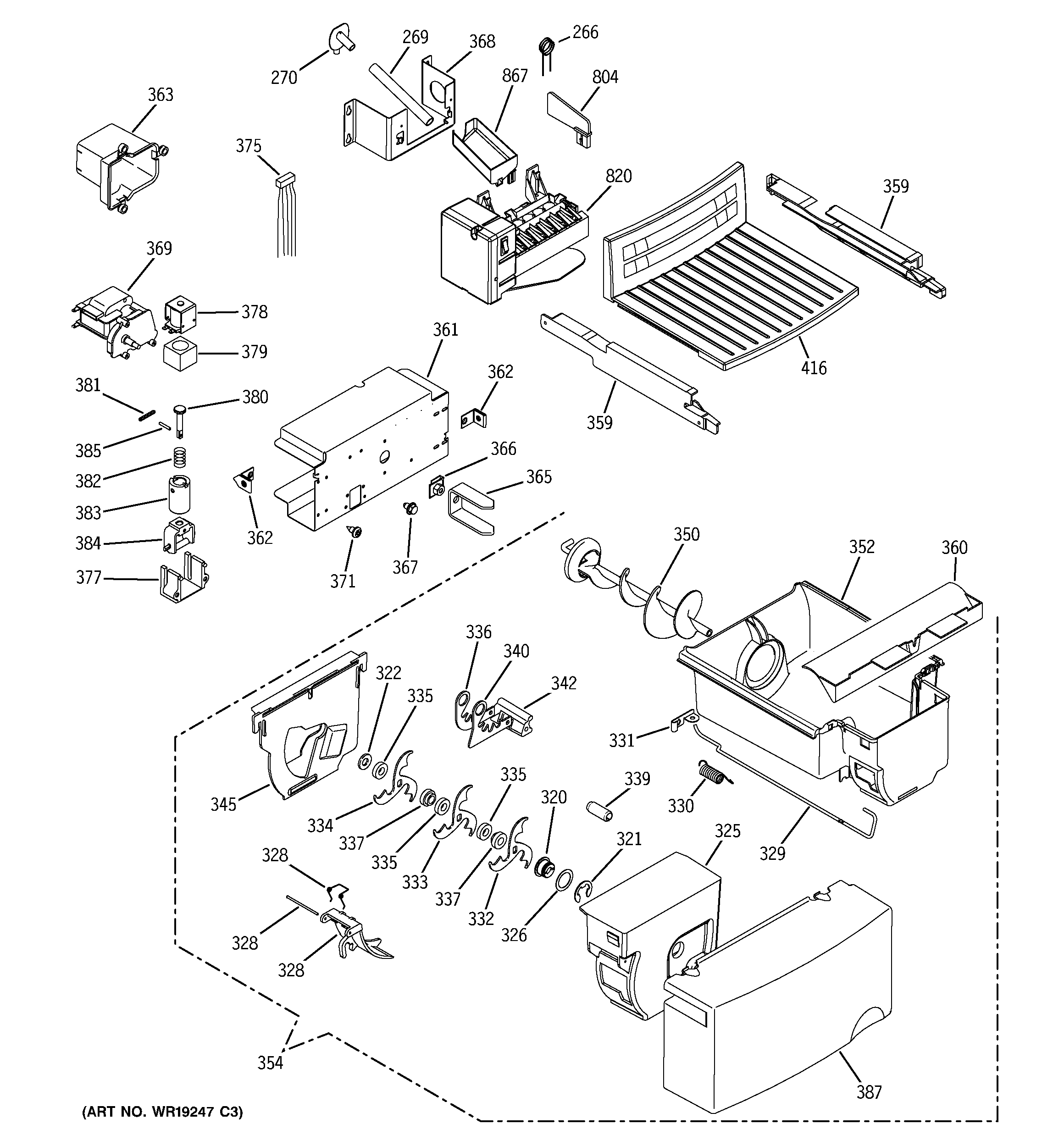 GE GSH25KGPABB ice maker & dispenser diagram