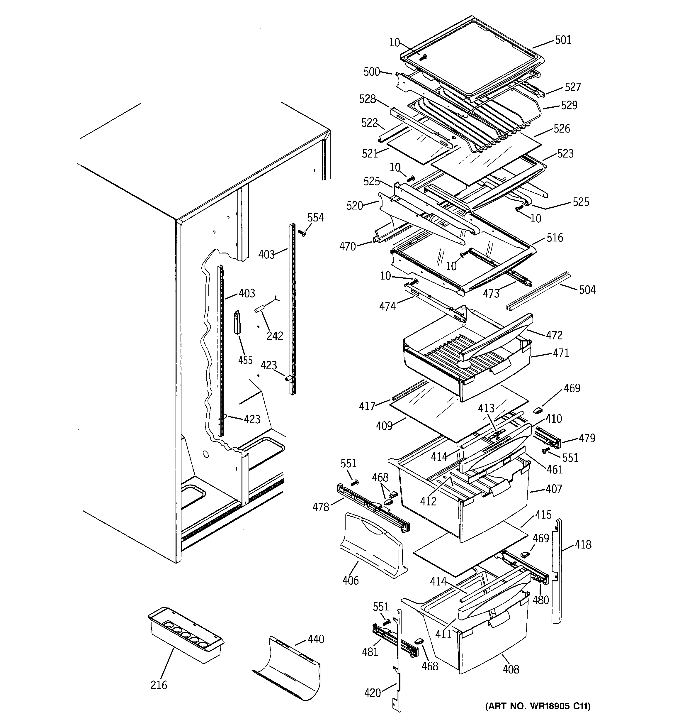 GE PSG22SIPAFBS fresh food shelves diagram