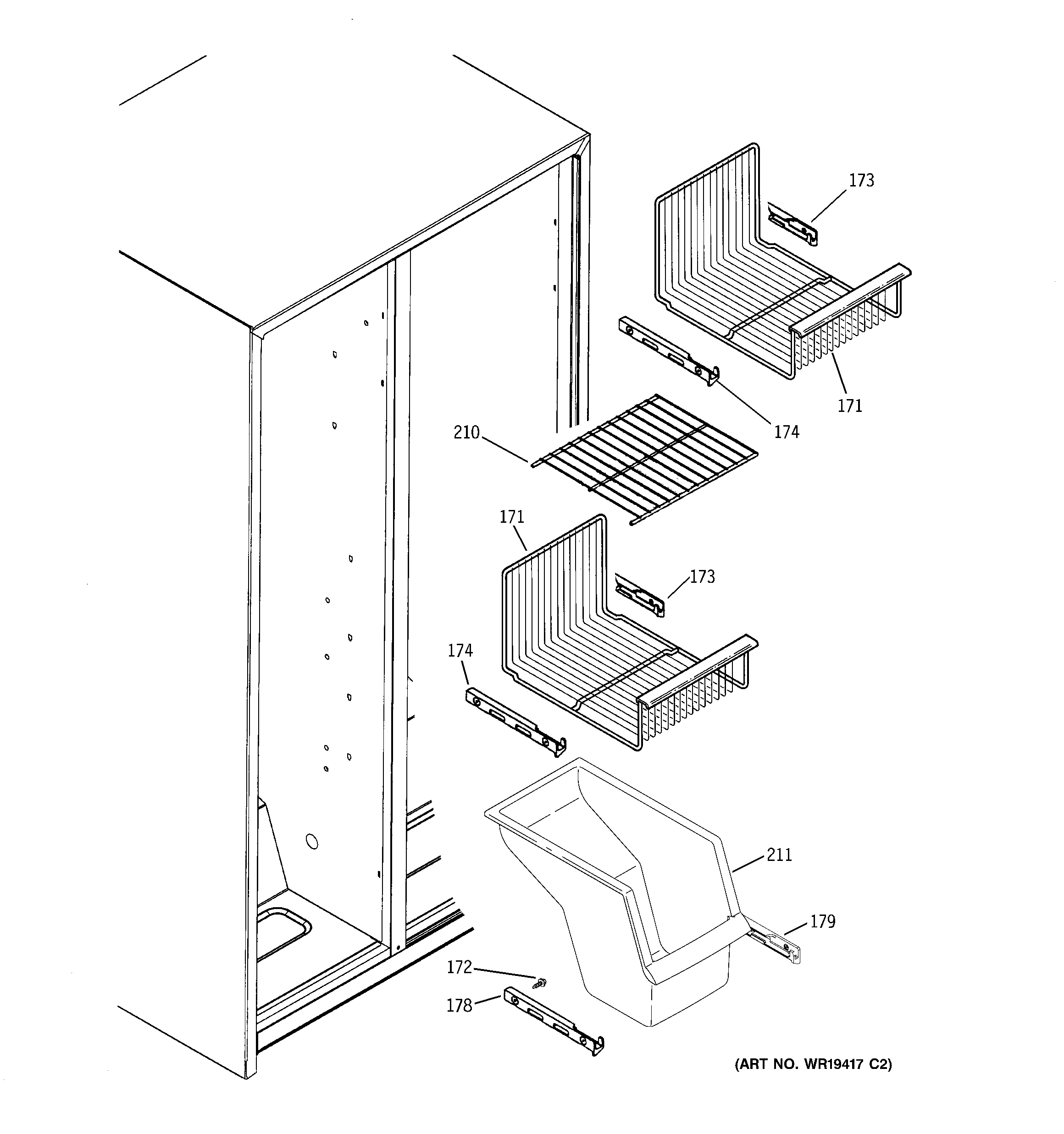 GE ESH22XGPCBB freezer shelves diagram