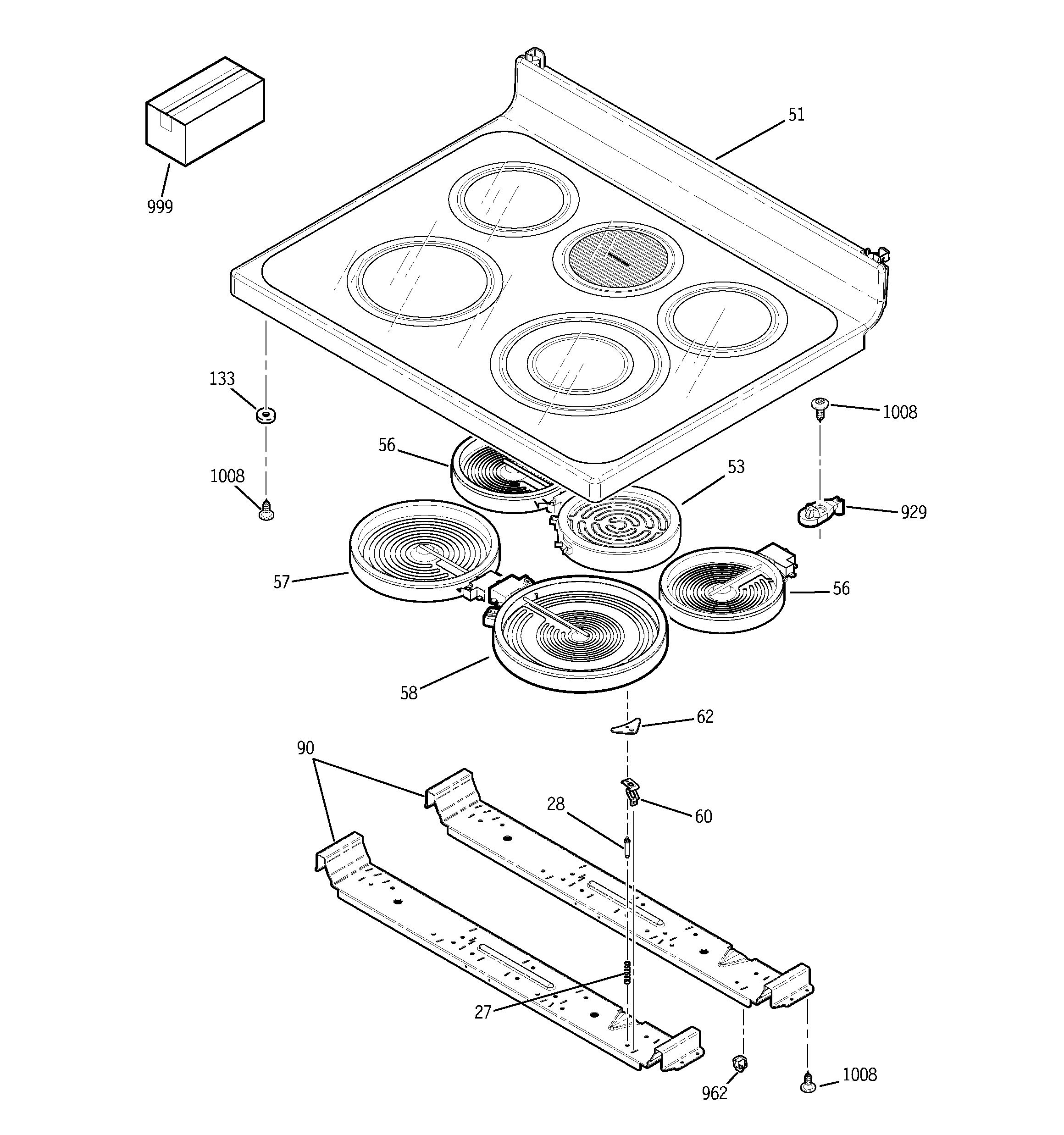 GE JBP80TH2WW cooktop diagram