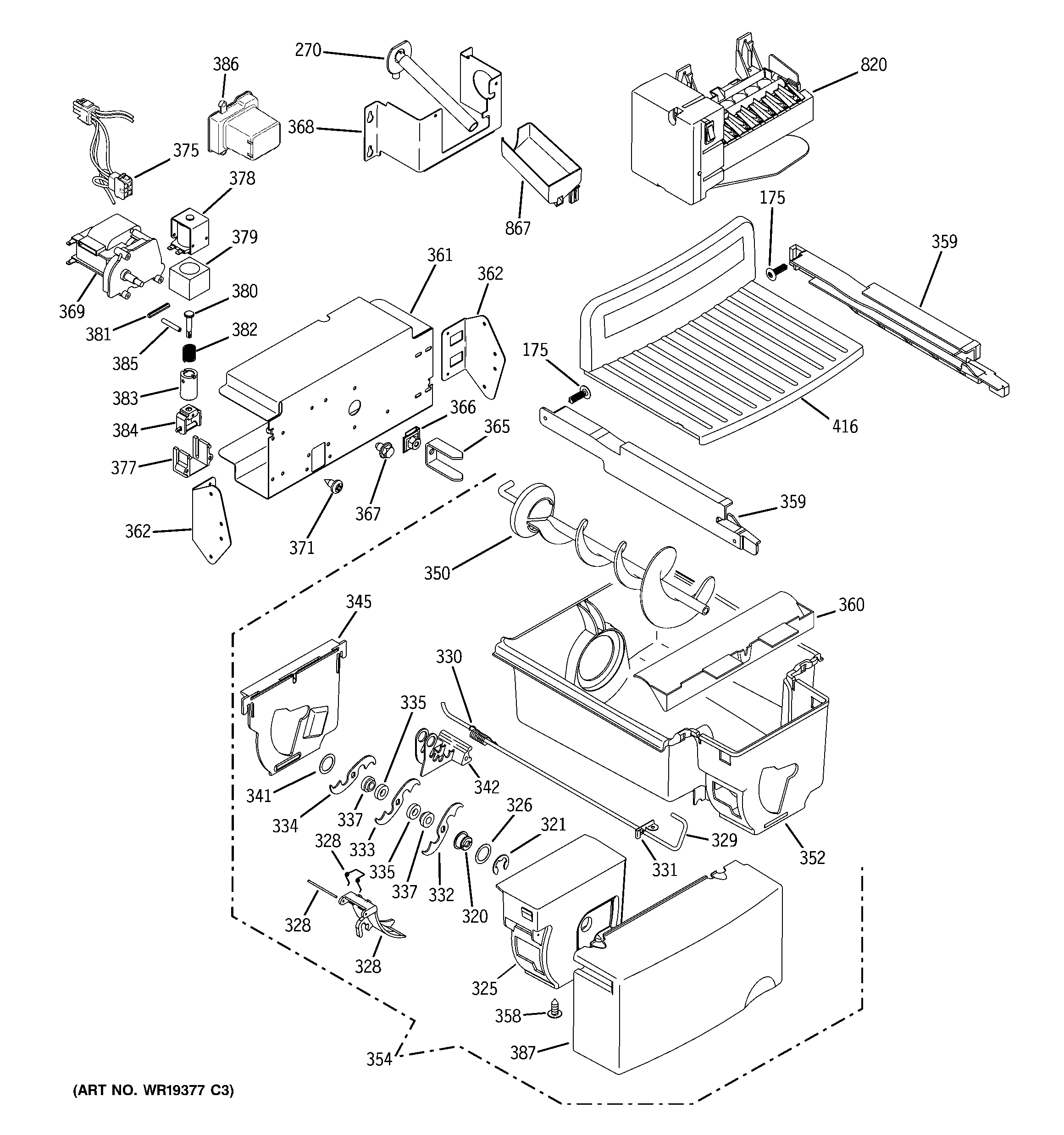 GE PIG21MIMHFWW ice maker & dispenser diagram