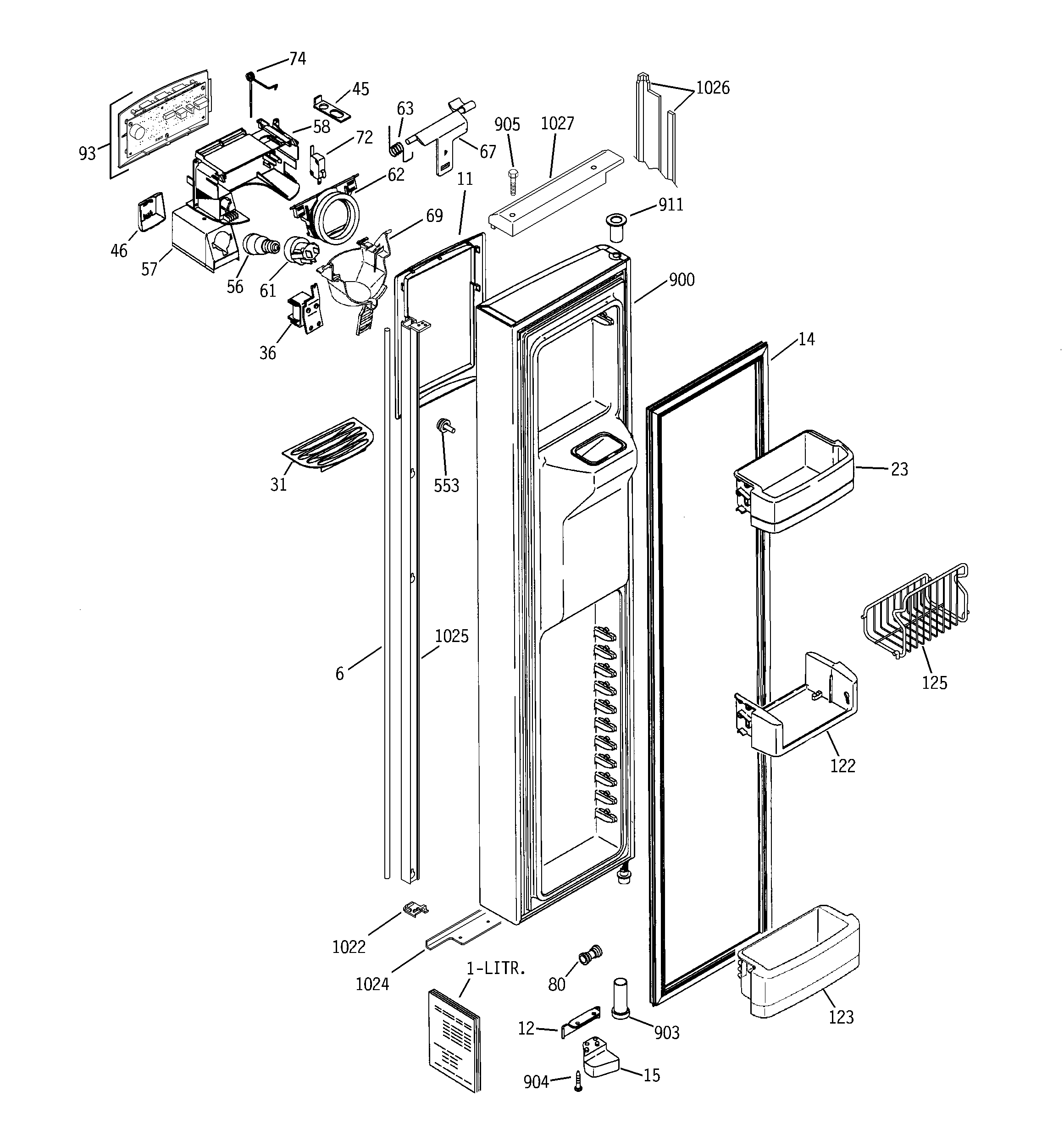 GE PIG23MIMHFBB freezer door diagram