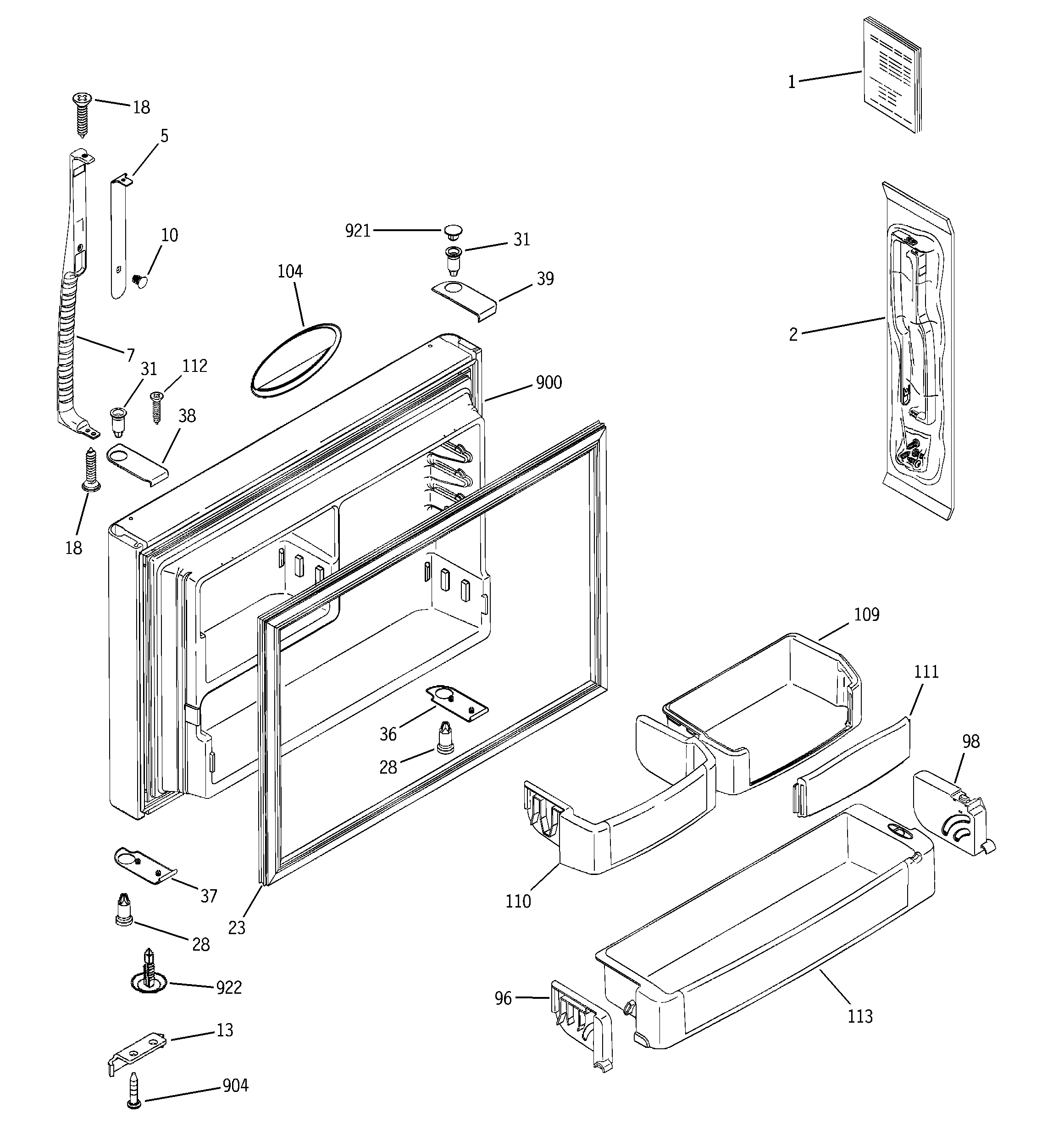 GE PTS22LHRARCC freezer door diagram