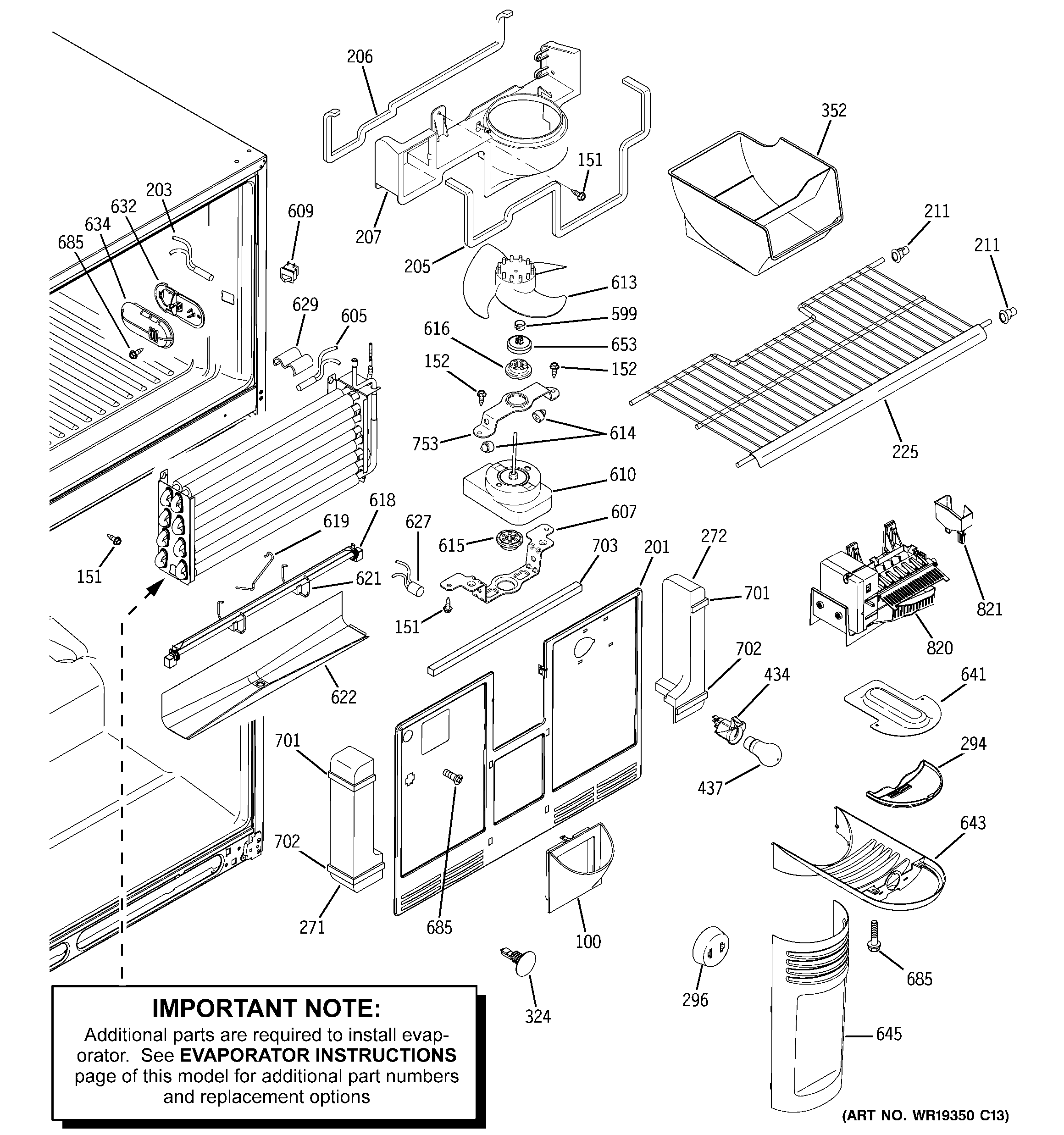 GE PTS22LHRARCC freezer section diagram