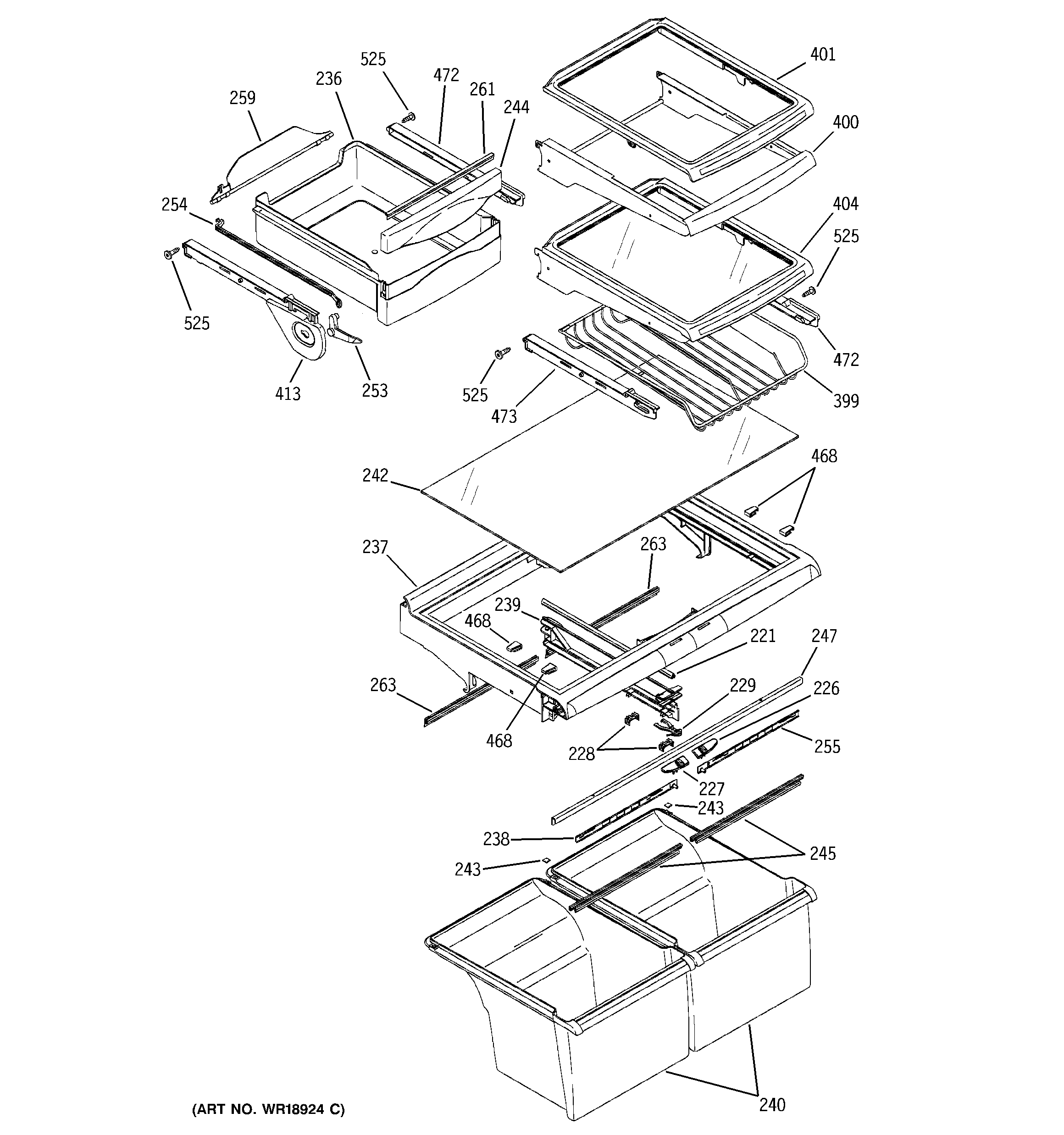 GE PTS22LHRARCC fresh food shelves diagram
