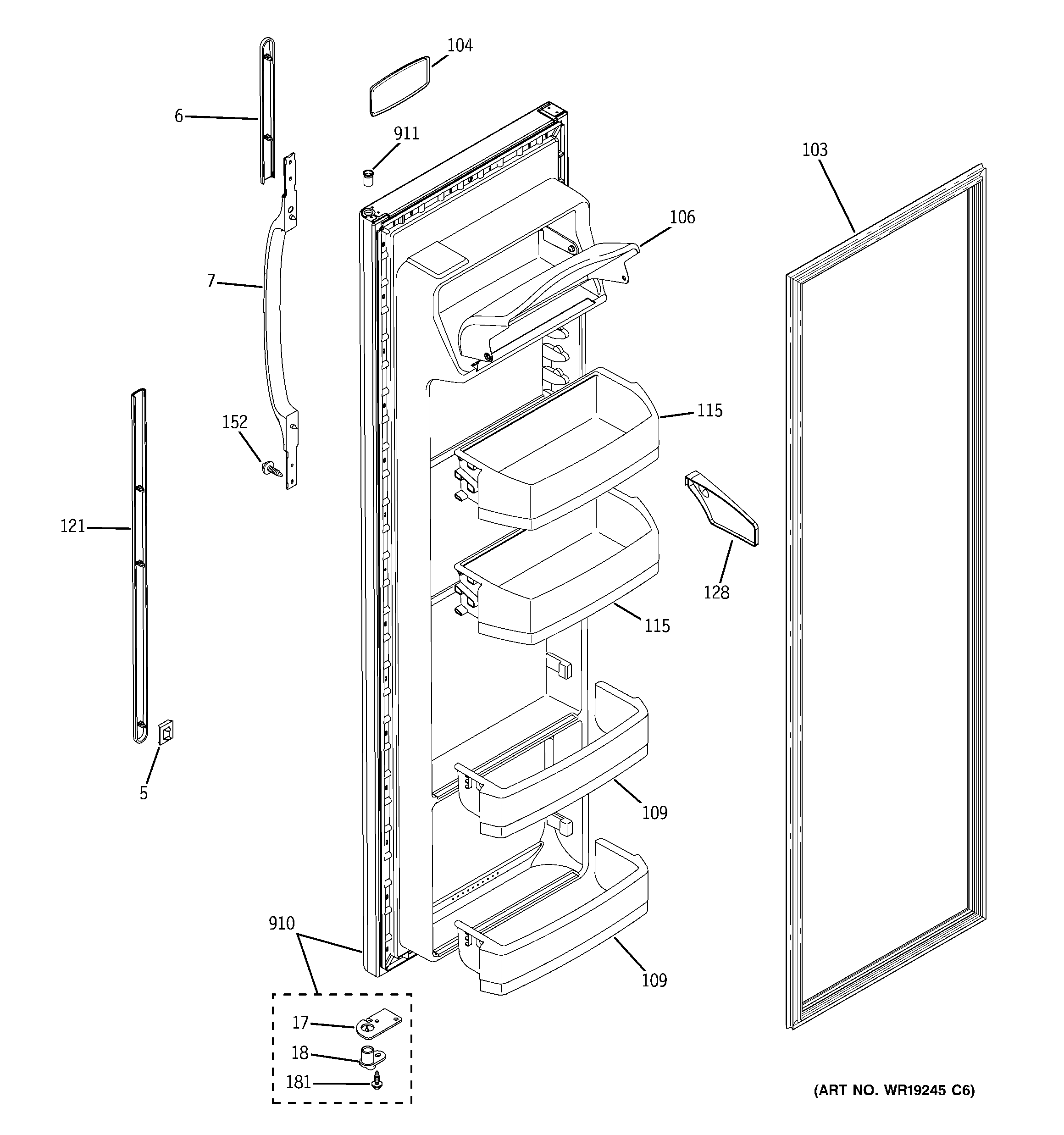 GE ESH25XGPDWW fresh food door diagram