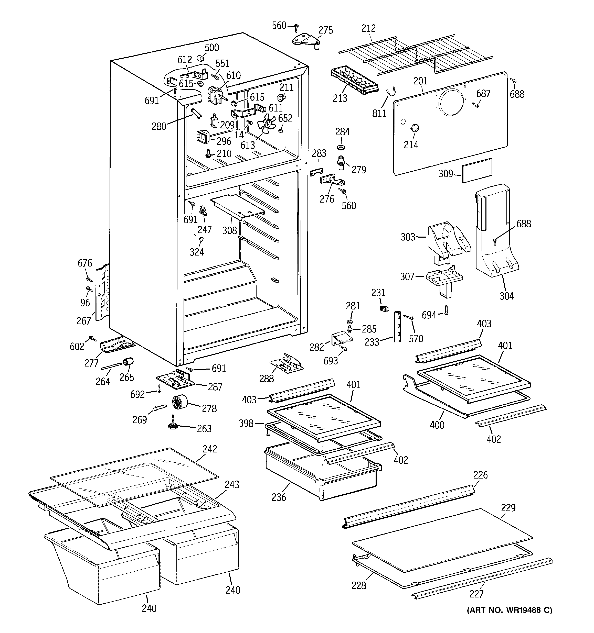 GE GTT18HBRERWW cabinet diagram