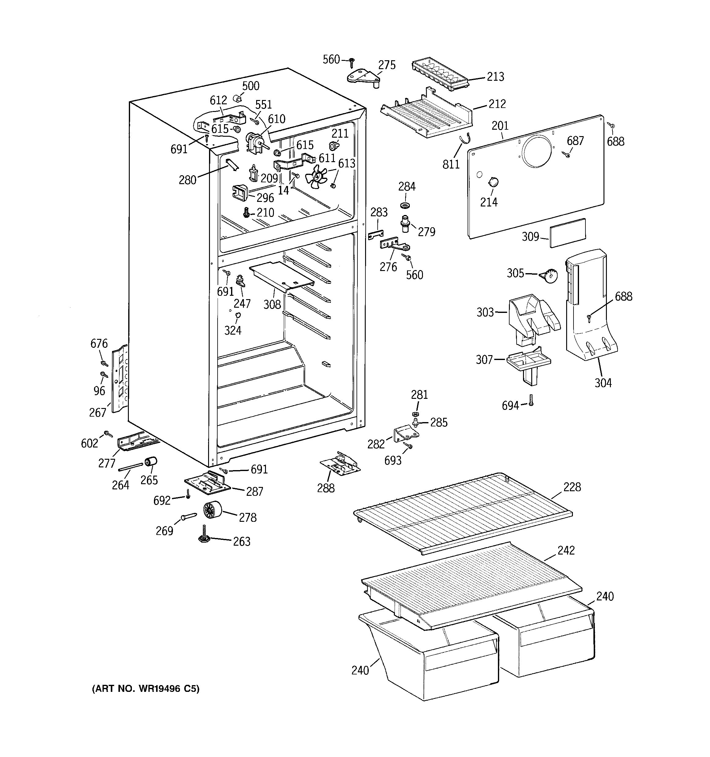 GE GTR18BBRERWW cabinet diagram