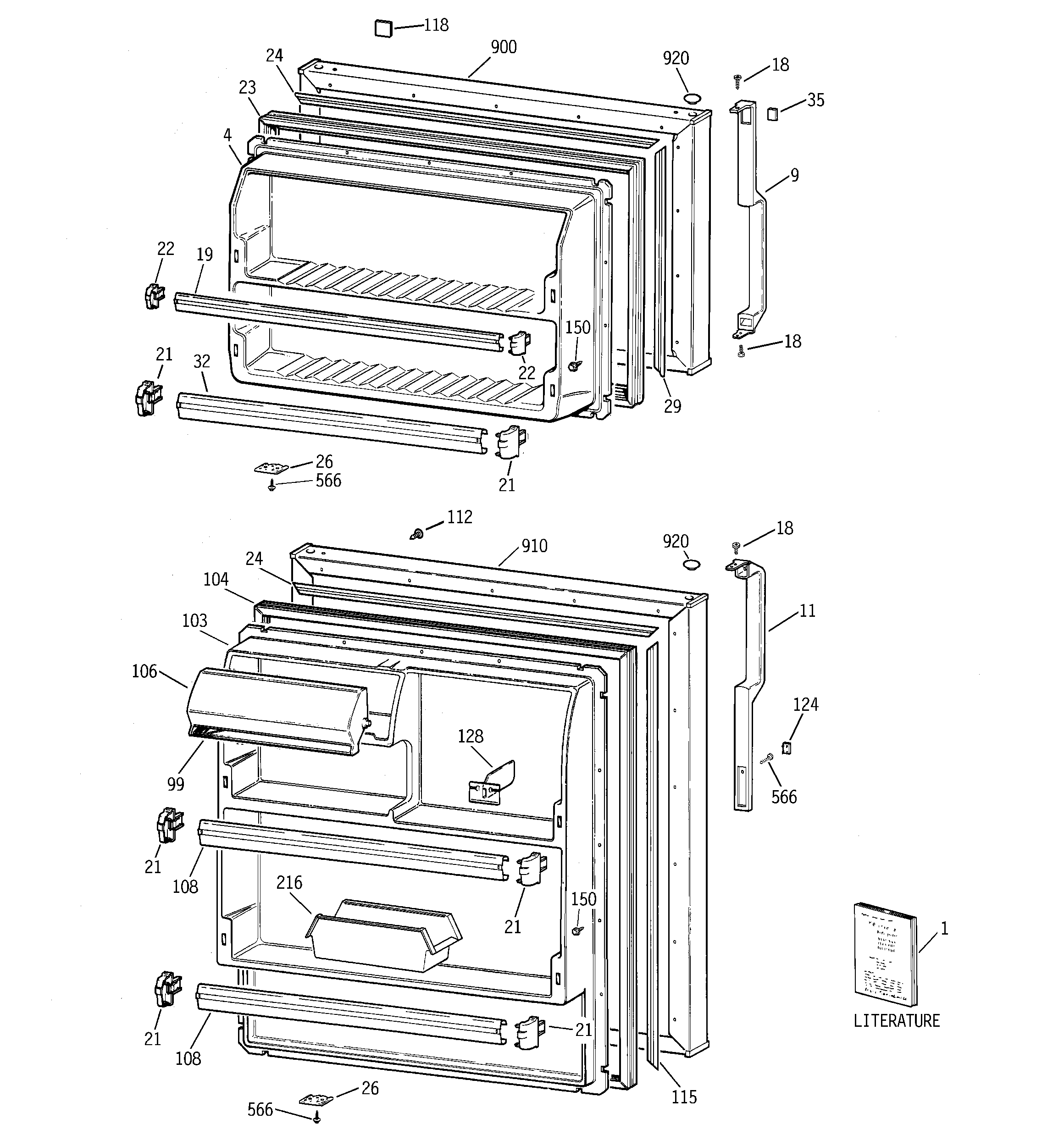 GE GTG16HBRCRWW doors diagram
