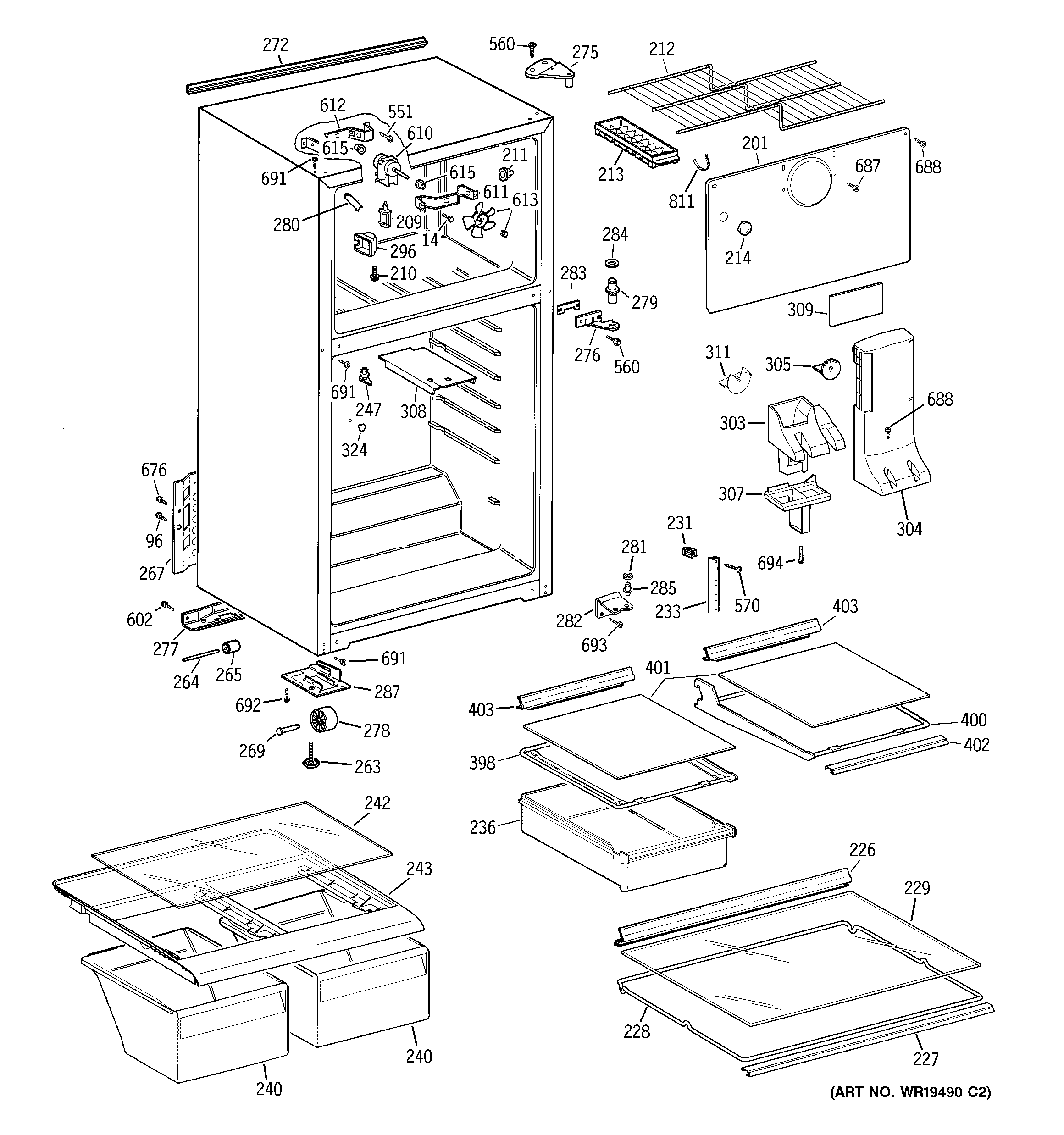 GE GTG16HBRCRWW cabinet diagram