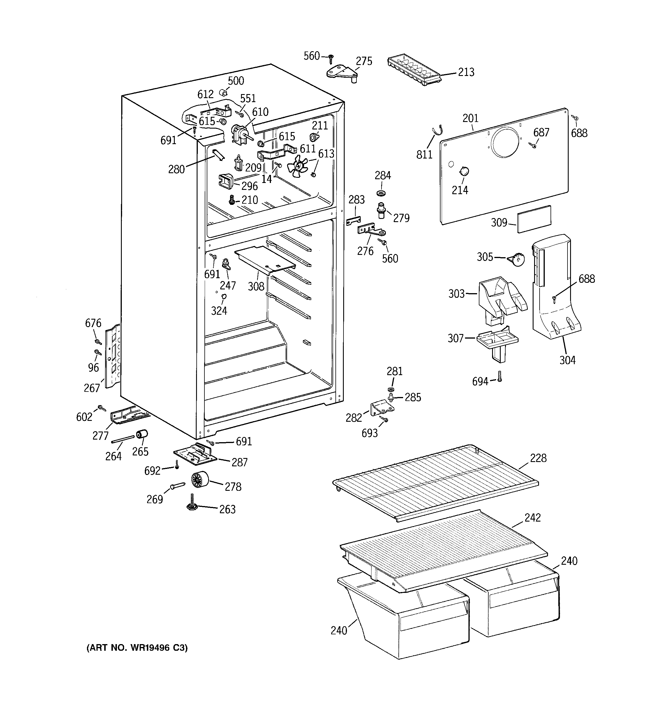 GE GTS18ABRFLWW cabinet diagram