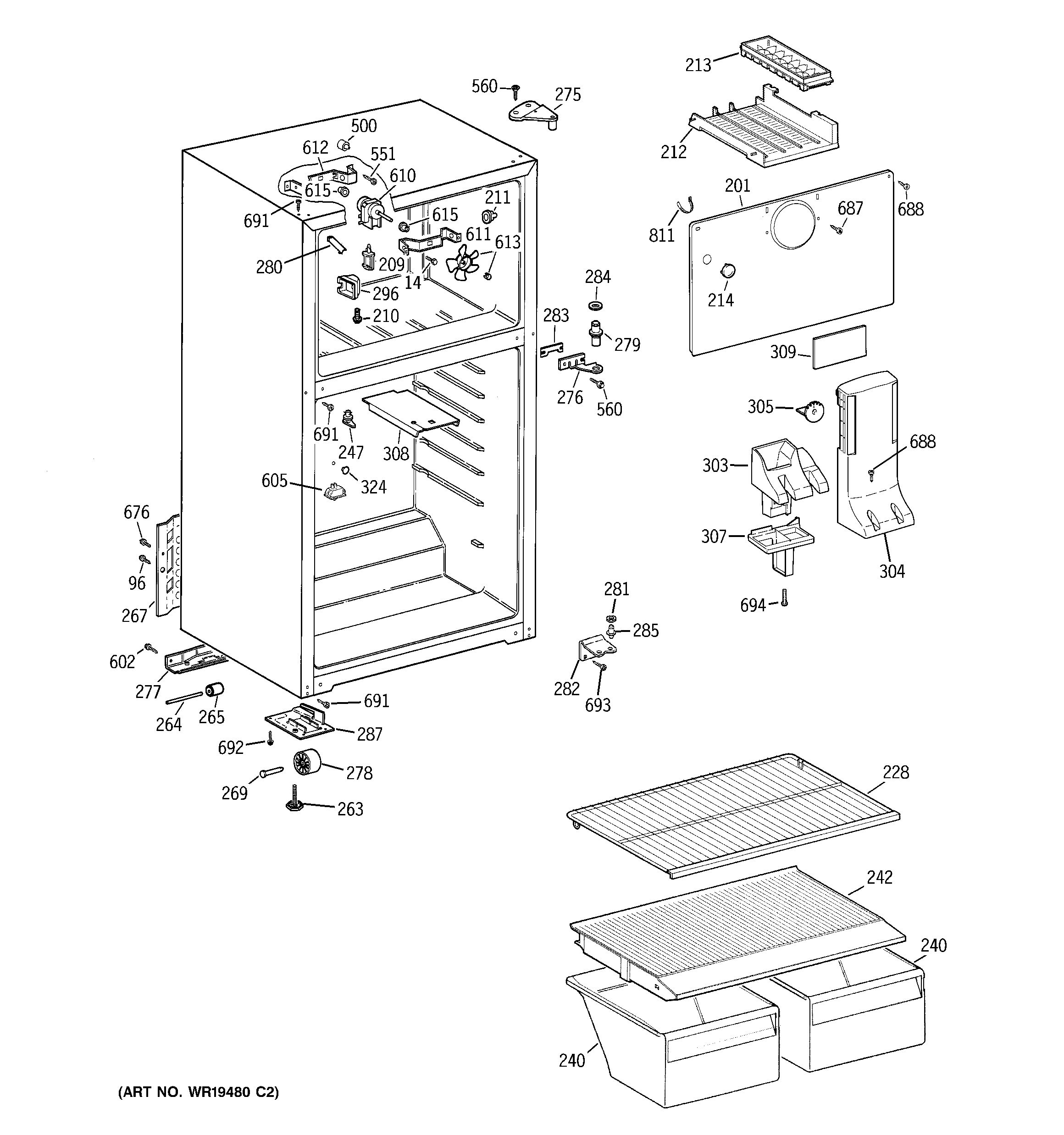 GE GTT15BBRFRWW cabinet diagram