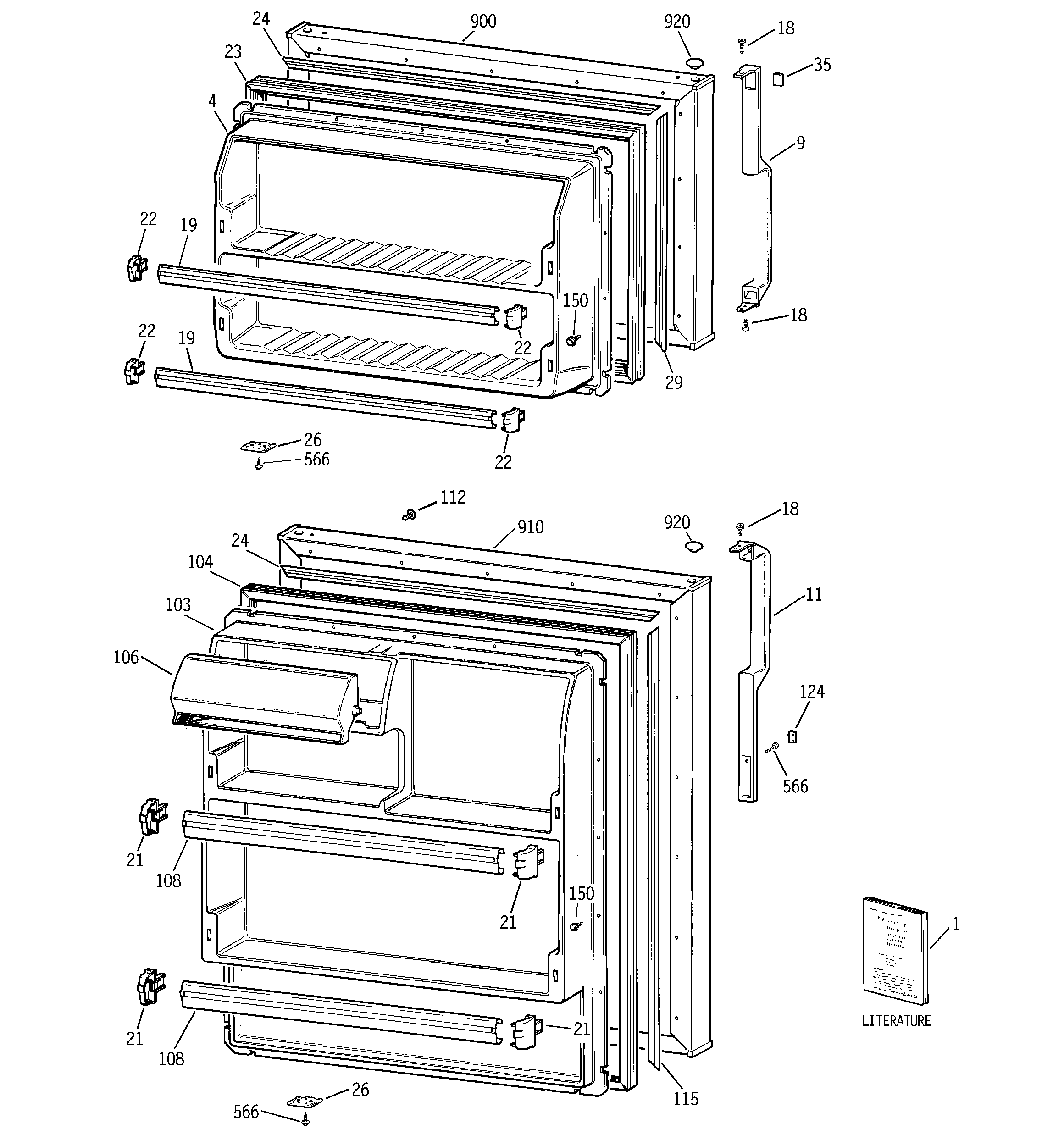 GE GTS15BBRFRWW doors diagram