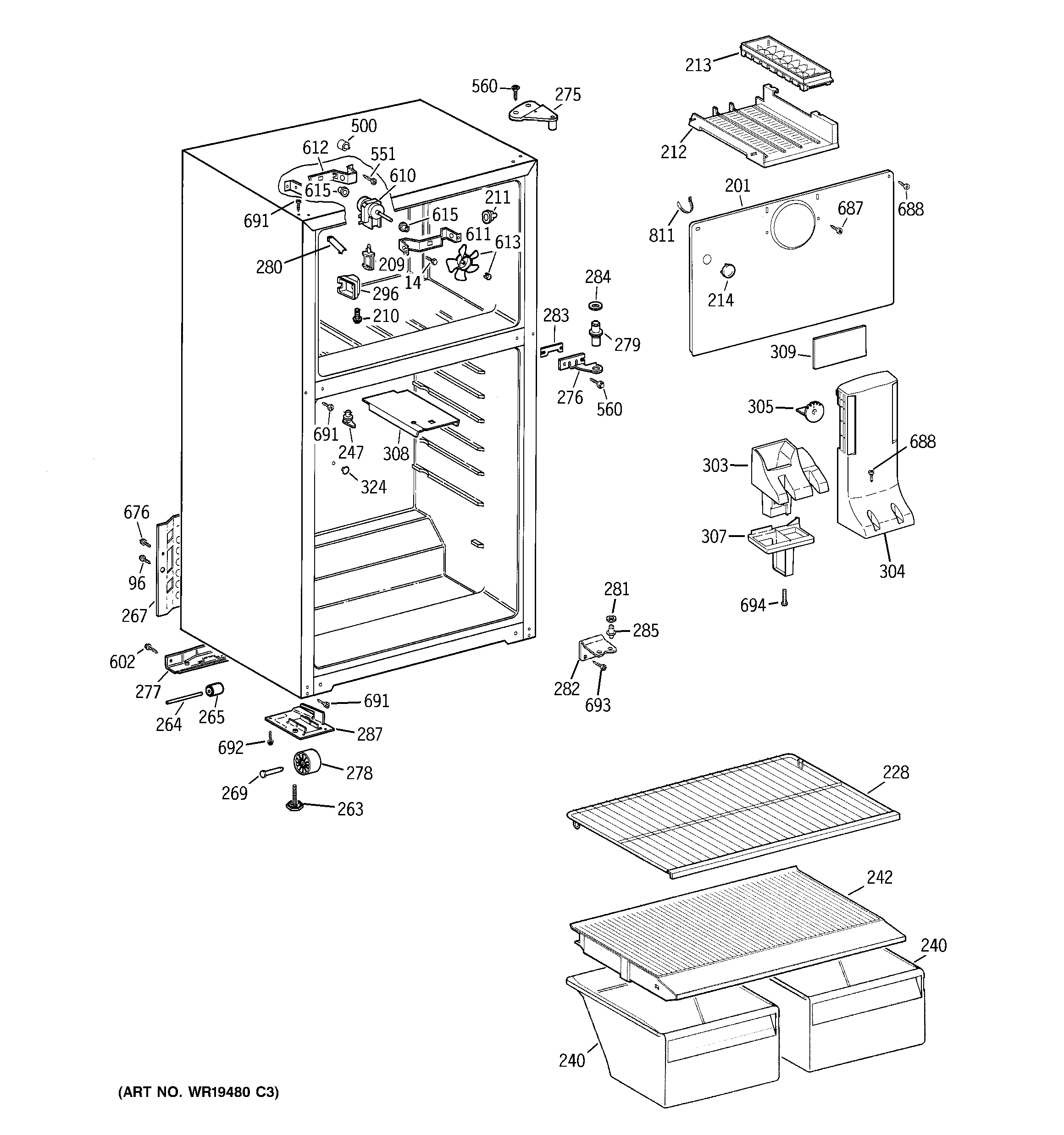 GE GTS15BBRFRWW cabinet diagram